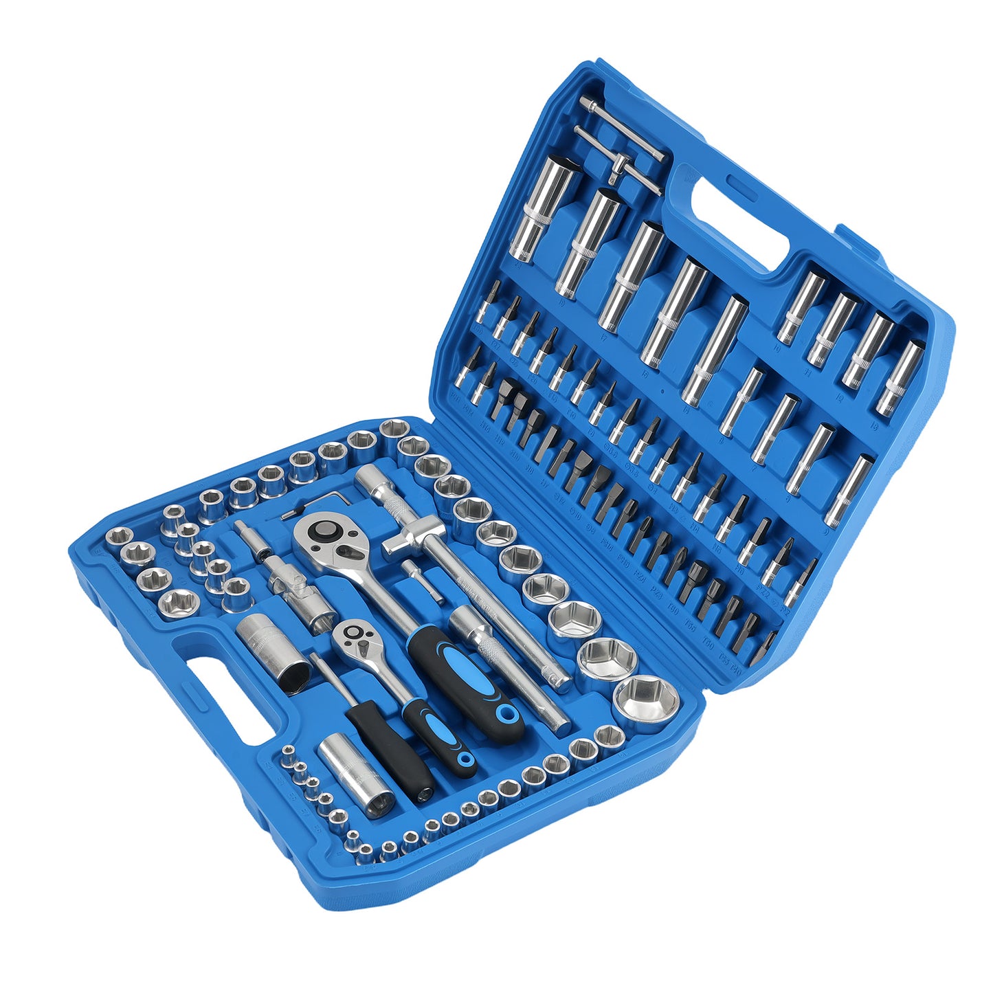 108PCS Auto Mechanics Kit 1/2 1/4 Drive CR-V Ratchets Sockets 10-32mm Set