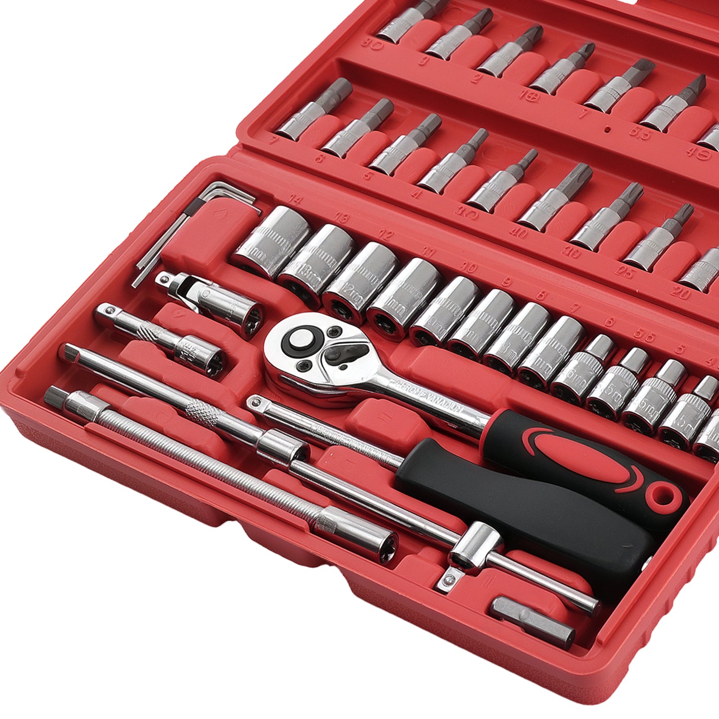 1/4 Drive 46Pcs Carbon Steel Ratchet Socket Set Wrench Tool Kit Bits