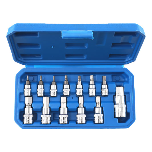 13 Pc Metric Hex Bit Socket Set 1/4 3/8 1/2 Drive CRV Steel 2-14mm compatible for Case