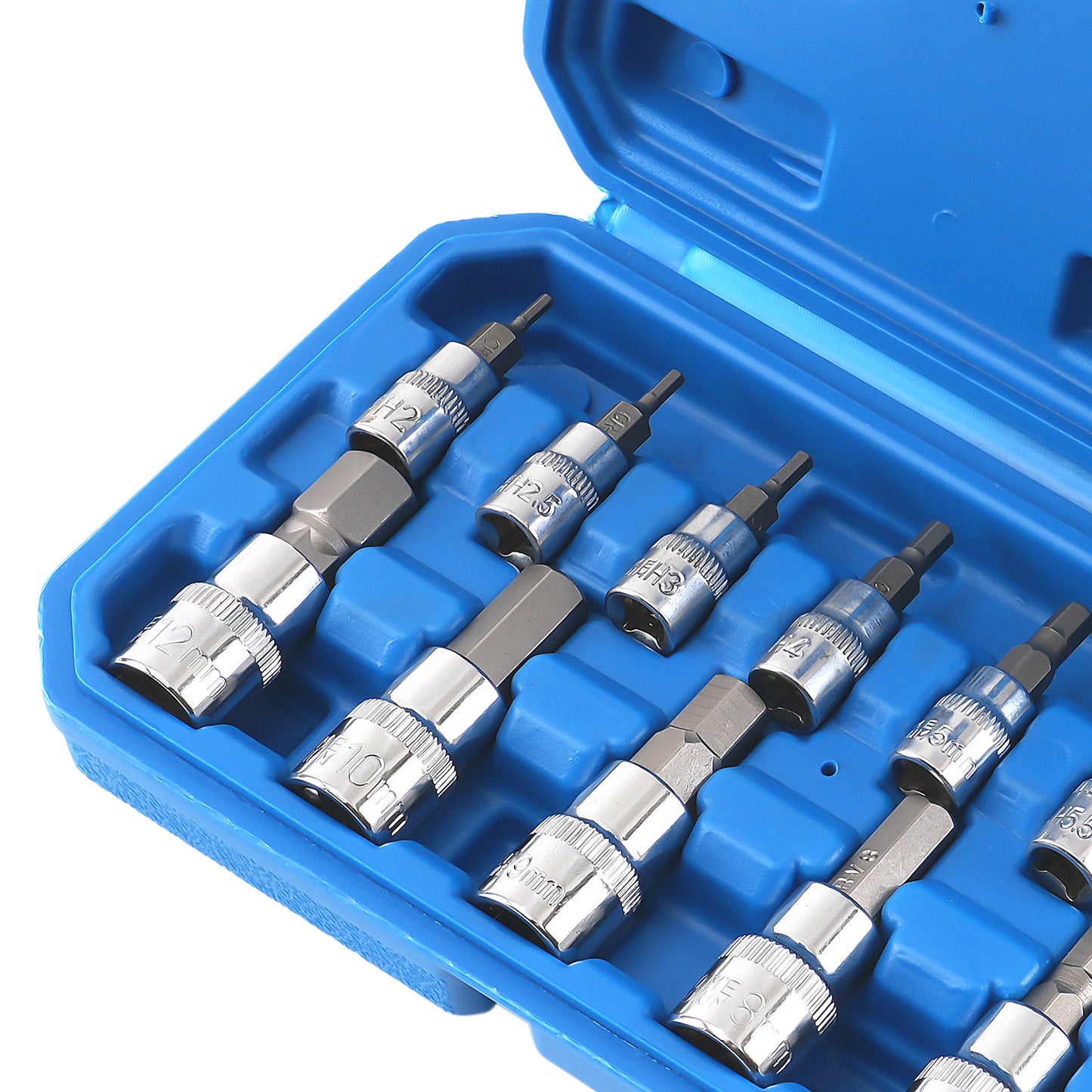 13 Pc Metric Hex Bit Socket Set 1/4 3/8 1/2 Drive CRV Steel 2-14mm compatible for Case