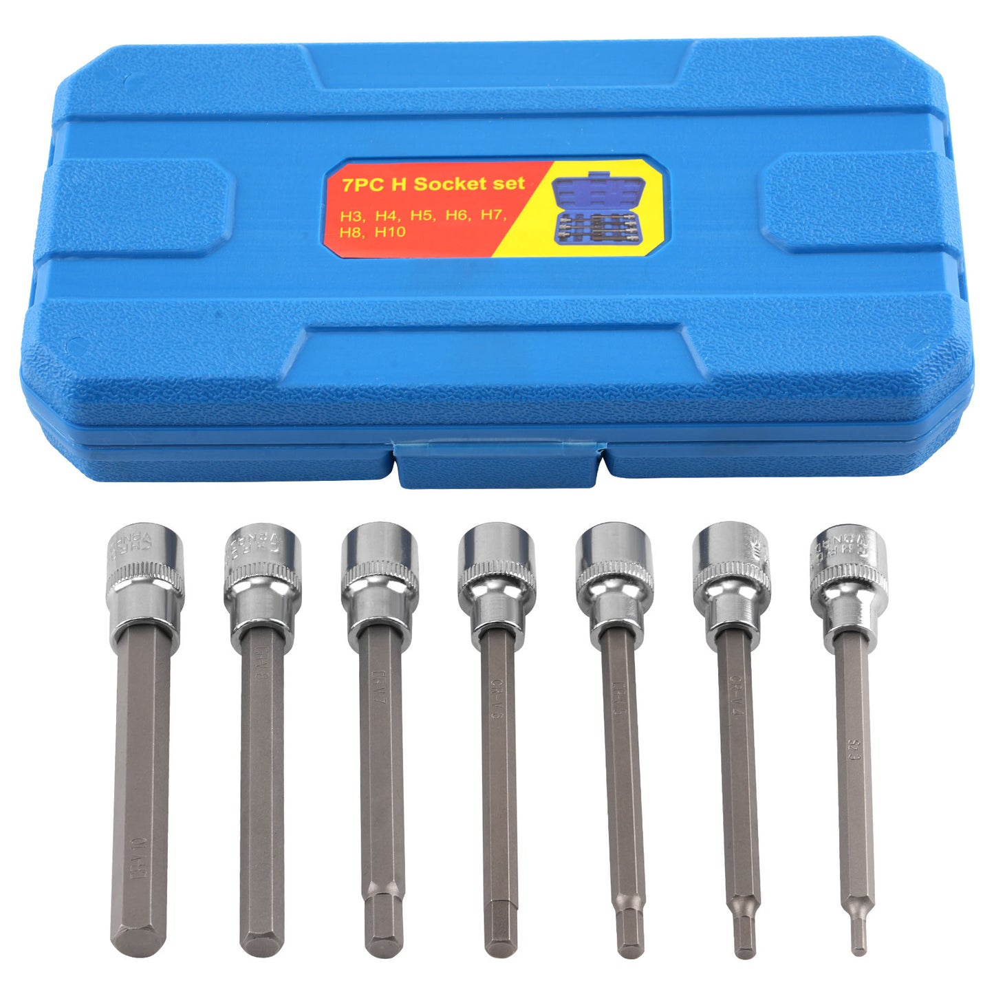 3/8 Drive Extra Long Hex Allen Socket Set 7PC 3-10mm CRV Steel Tools