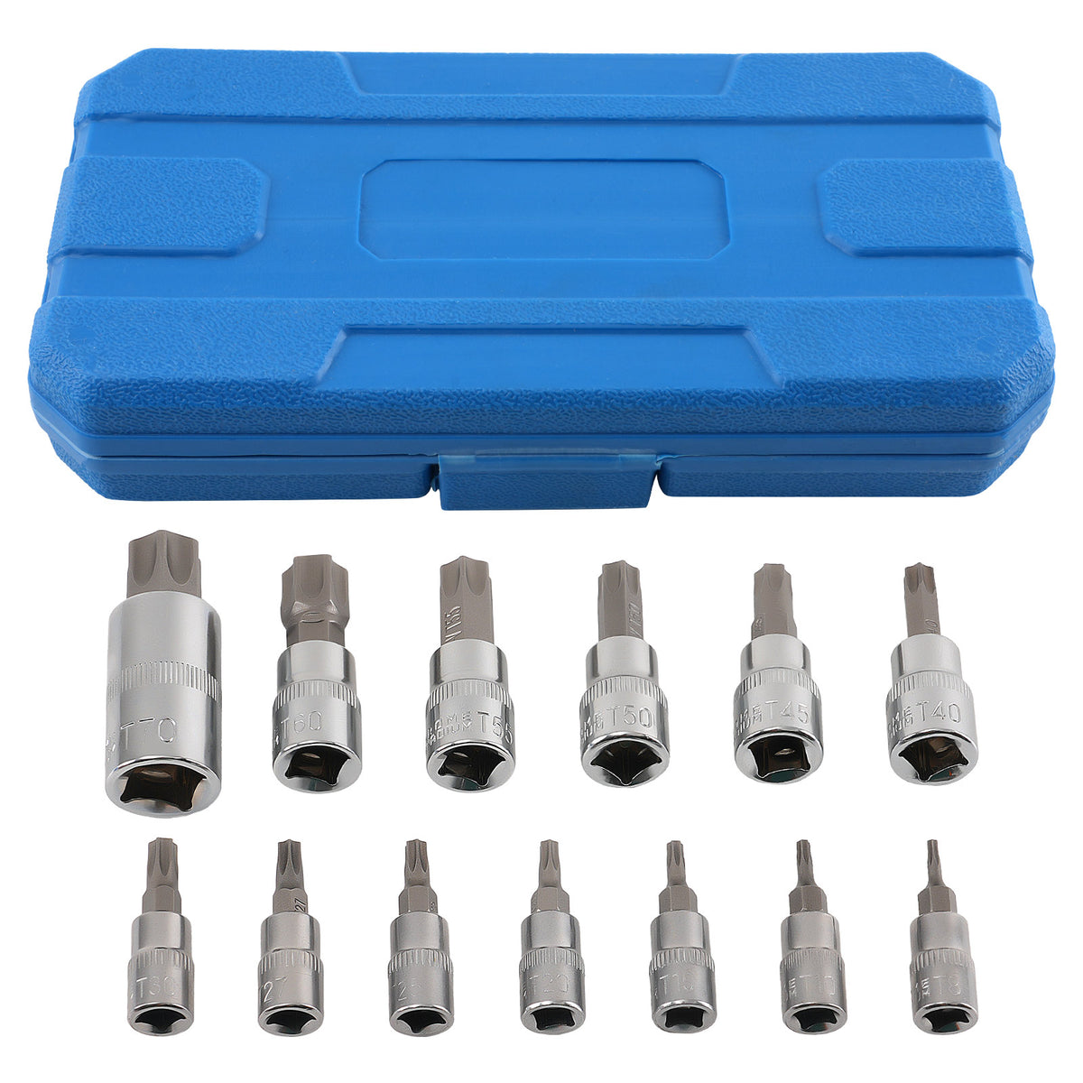 13pc Chrome CRV Socket Set 1/4 3/8 1/2 Drive T8-T70 Star 6 Point Tool New