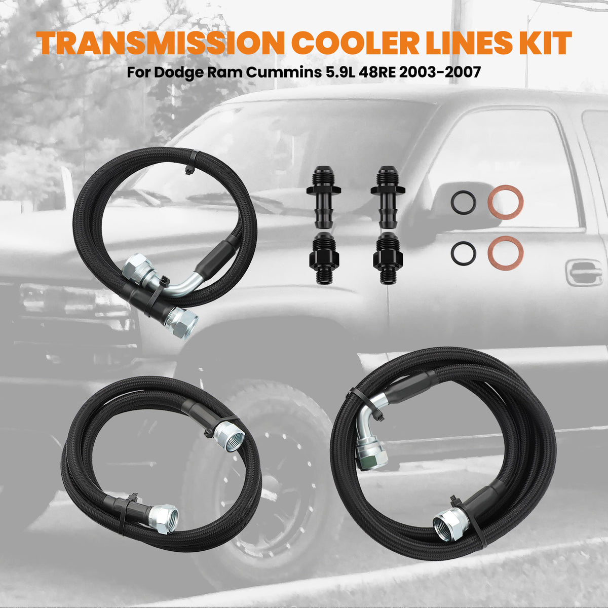 48RE Transmission Cooler Lines Kit Heavy Duty compatible For Dodge Ram Cummins 5.9L 03-07