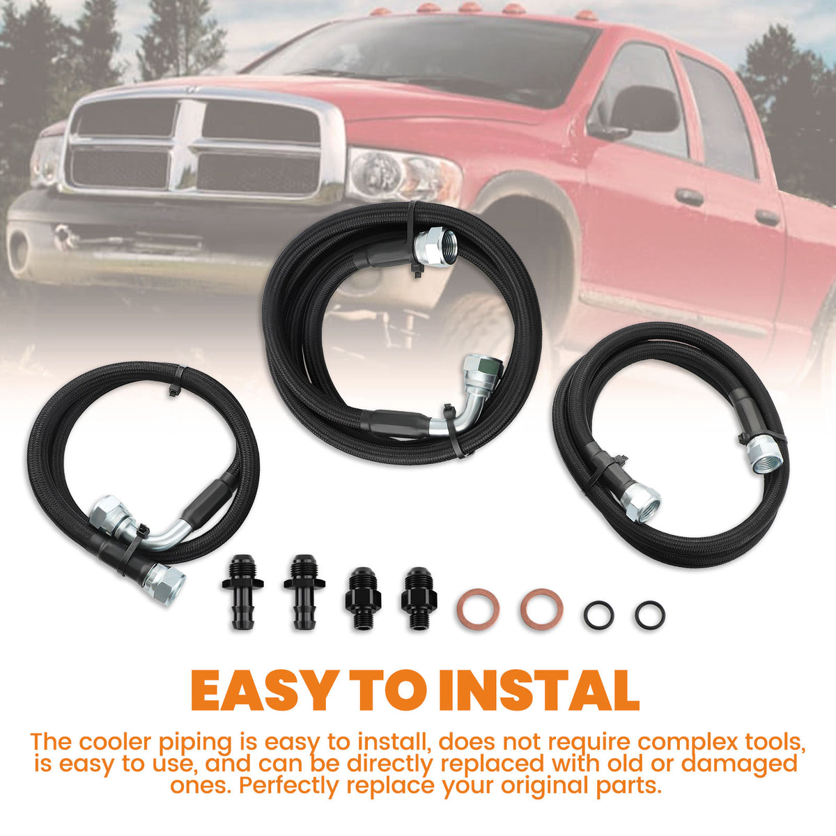 48RE Transmission Cooler Lines Kit Heavy Duty compatible For Dodge Ram Cummins 5.9L 03-07