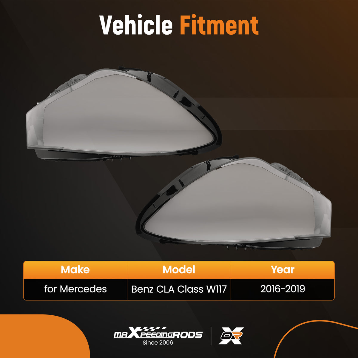 Left+Right Headlamp Headlight Lens Cover compatible For Mercedes Benz W117 CLA250 CLA45