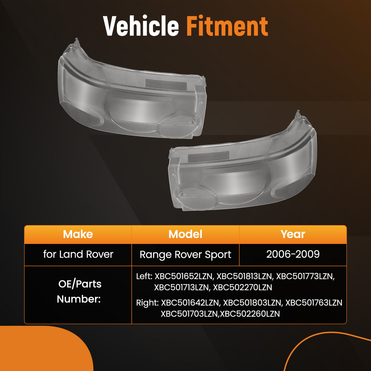 Headlamp Headlight Lens Cover compatible For Land Rover Range Rover Sport 2006-2009 PC
