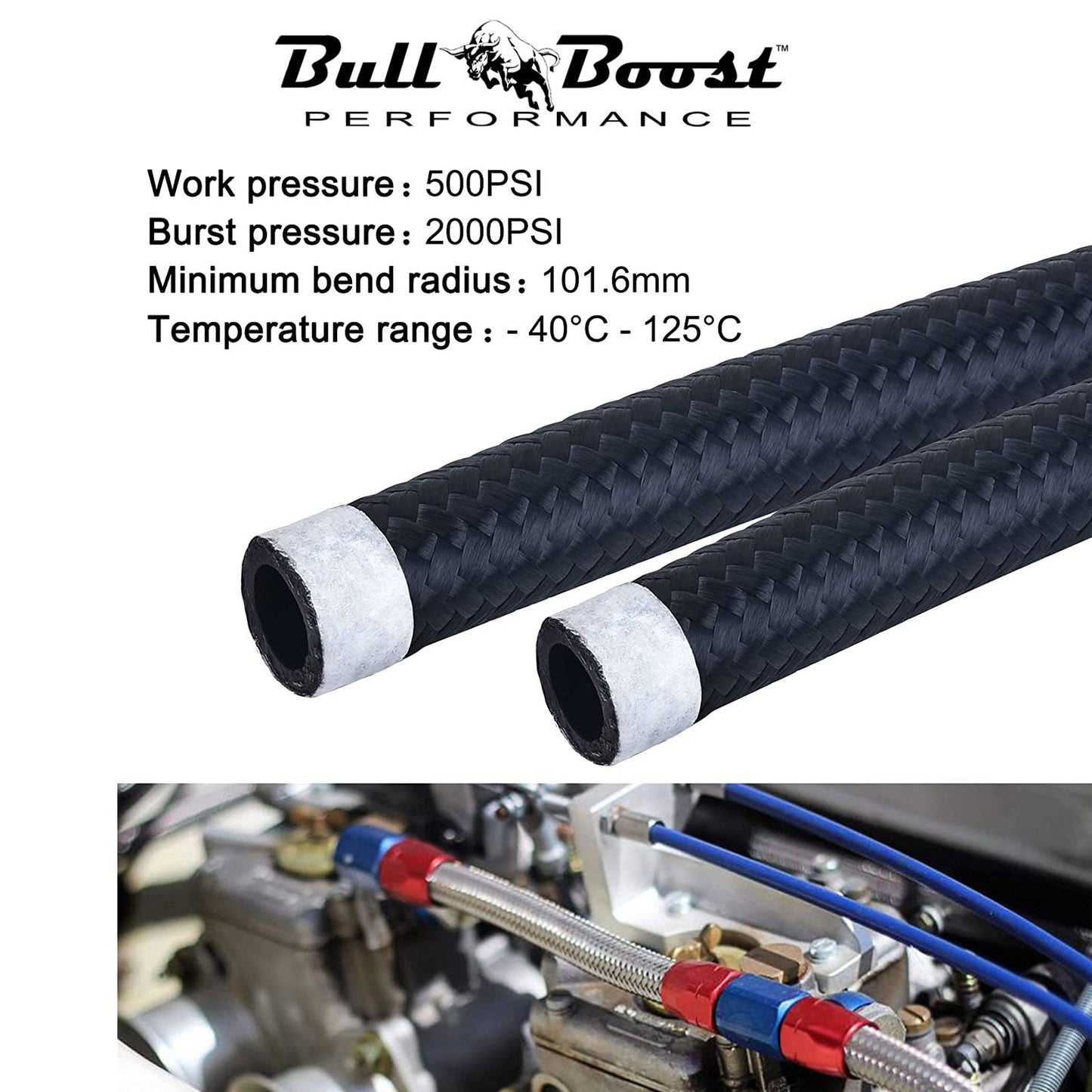 Black Fuel Hose Oil Fuel Gas Line AN6-AN8-AN10 Nylon Braided / BUILD YOUR OWN