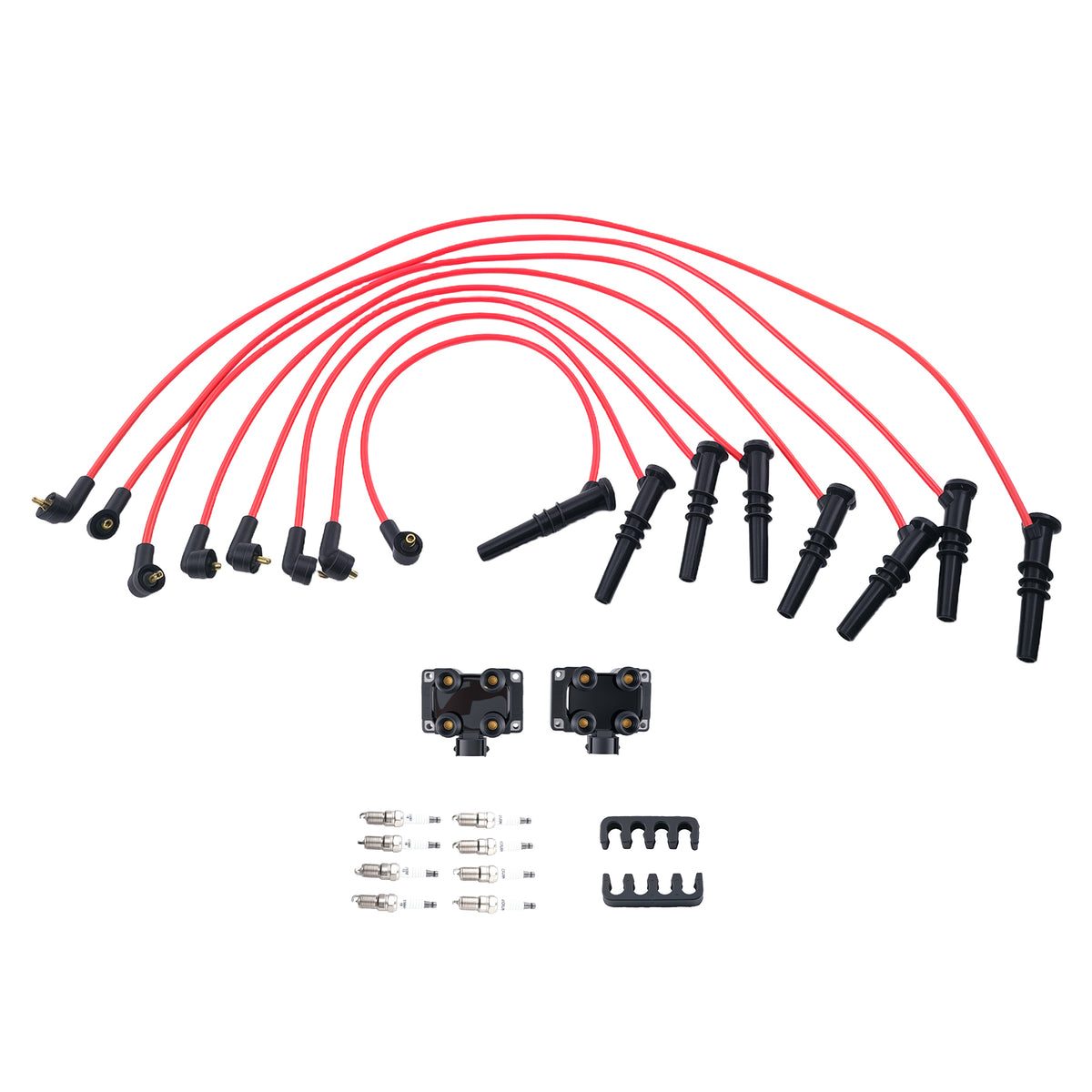2x Ignition Coil8 Spark Plugs Wire Set compatible For Ford Crown Victoria 4.6L V8 96-97