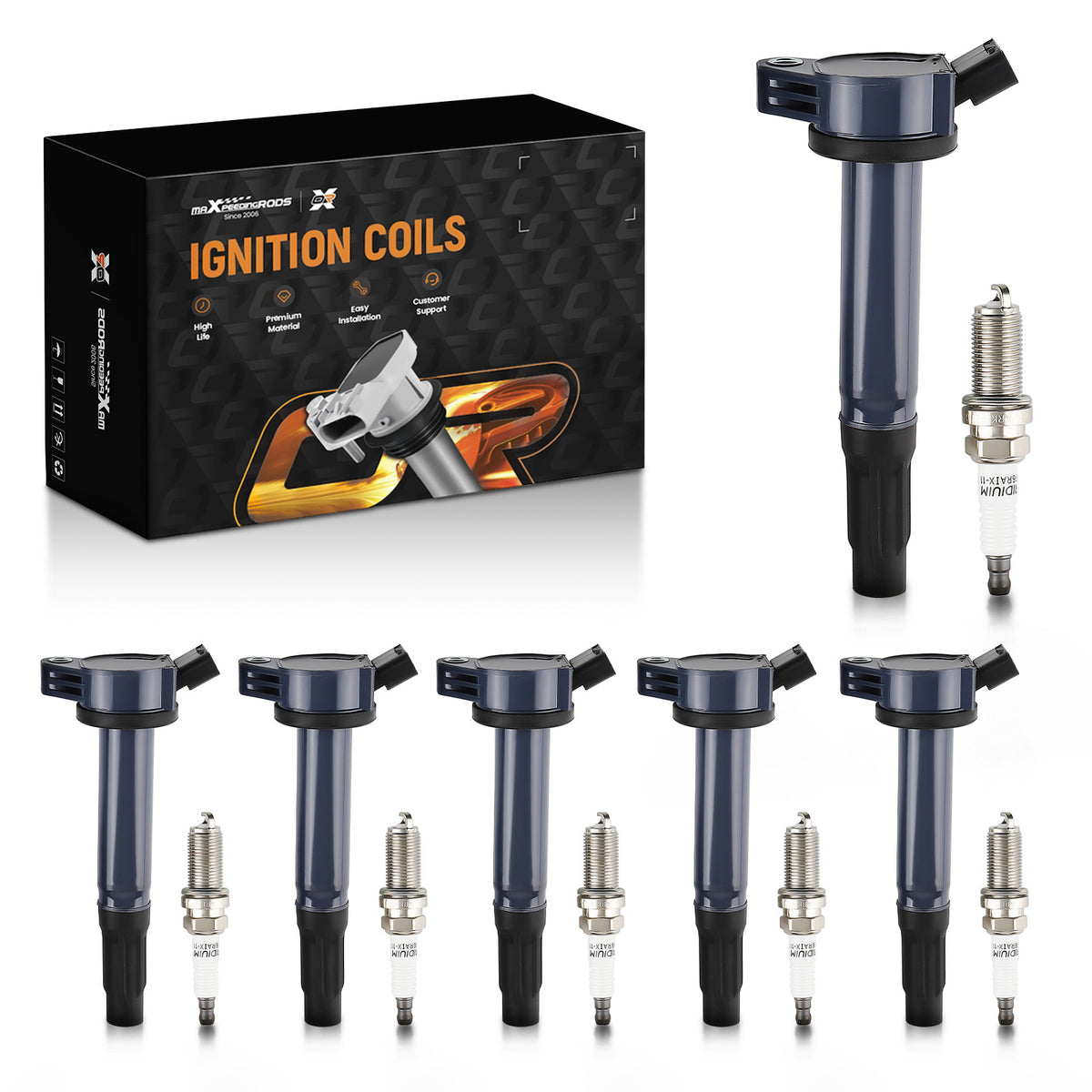 Set of 6Ignition + Spark Plugs compatible For Toyota Avalon compatible For Camry RAV4 3.5L V6 UF487 6619