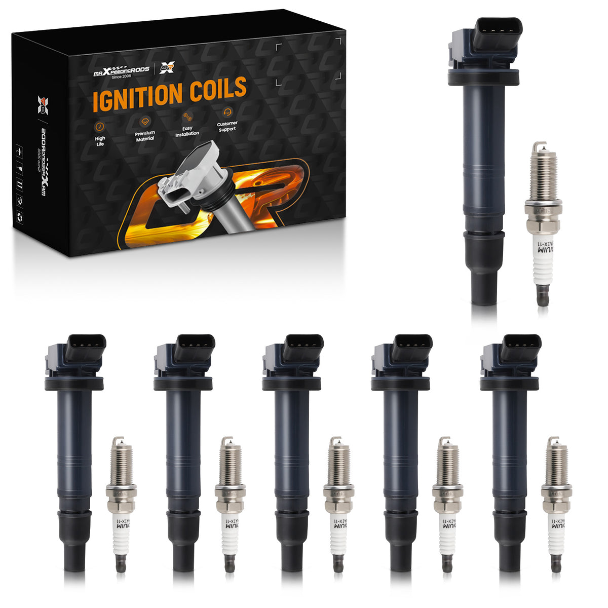 Pack of 6Ignition Coil + Spark Plugs compatible For Toyota 4Runner 2010/03-09 compatible For Tacoma 2016