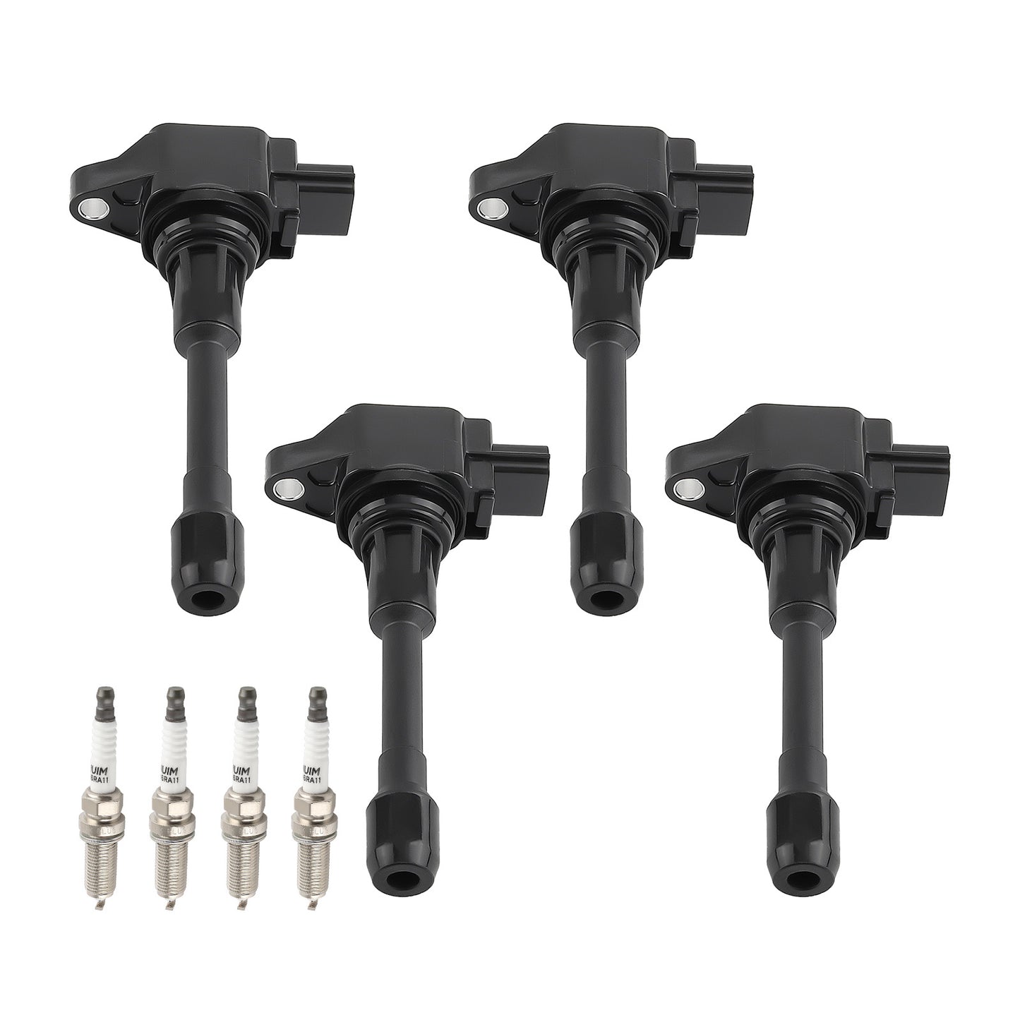 Pack of 4 Ignition Coil + Spark Plugs compatible For Nissan Altima Cube March NP300 Rogue