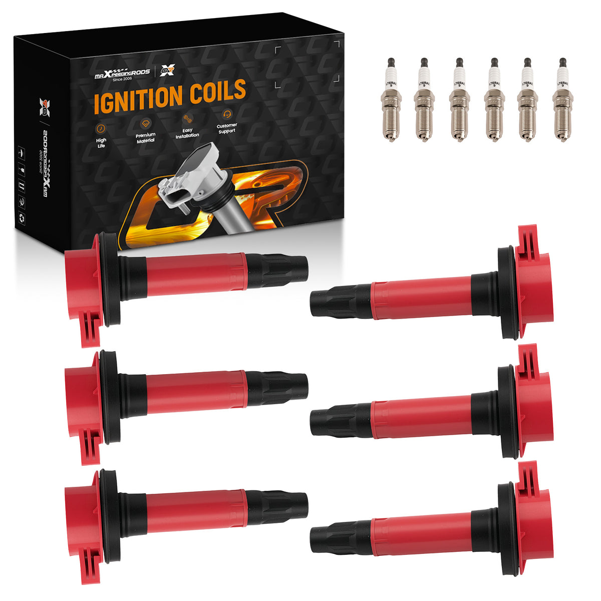 Ignition Coil & Iridium Spark Plug 6-PC Kit compatible For Ford F-150 3.5L 3.7L 2011-2017