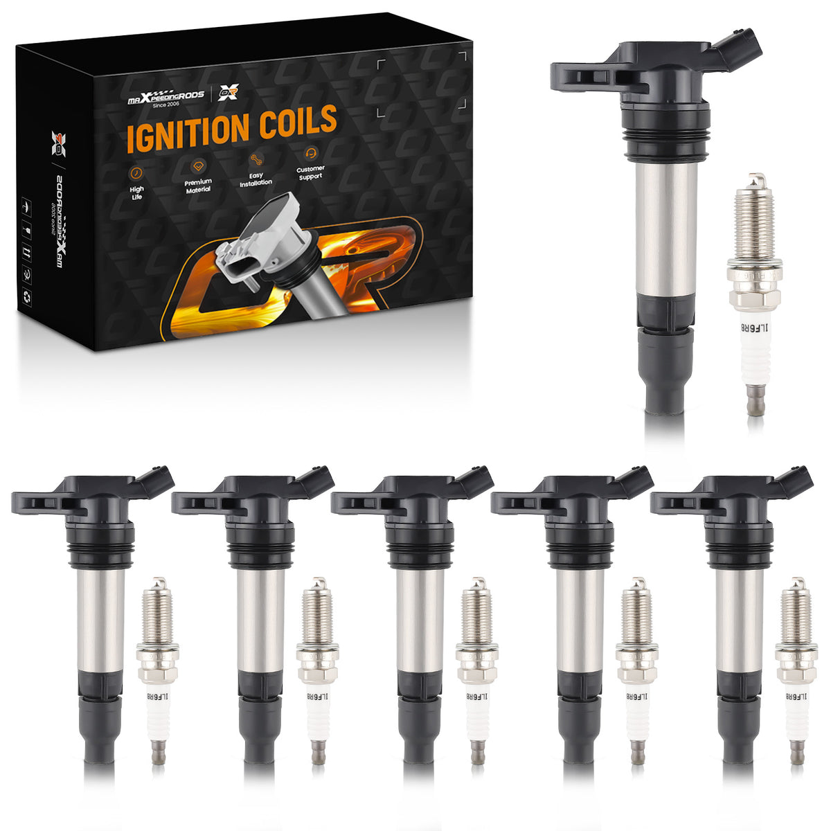 6 Ignition Coils + Spark Plugs compatible For Land Rover LR2 compatible For Volvo S80 XC60 XC70 UF594 6481