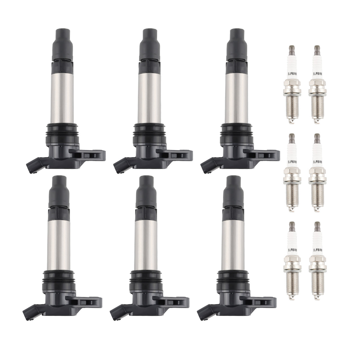 6 Ignition Coils + Spark Plugs compatible For Land Rover LR2 compatible For Volvo S80 XC60 XC70 UF594 6481