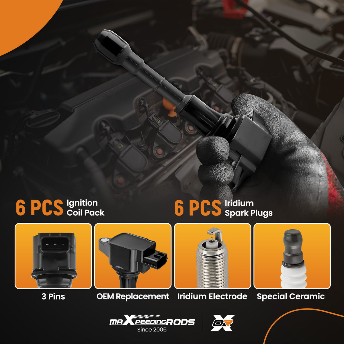 6 Ignition Coil + Spark Plugs compatible For Nissan 370Z compatible For Infiniti EX37 FX37 3.7L V6 UF617