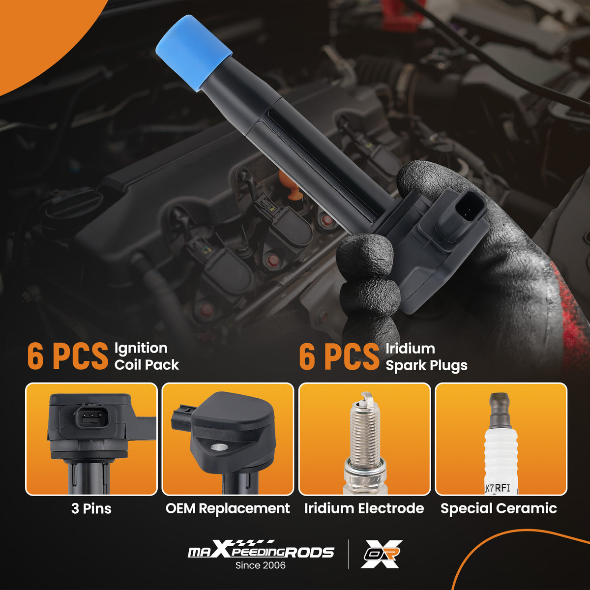 6Ignition Coil + Spark Plugs compatible For Acura RDX ZDX compatible For Honda Pilot UF624 3.5L V6 97390
