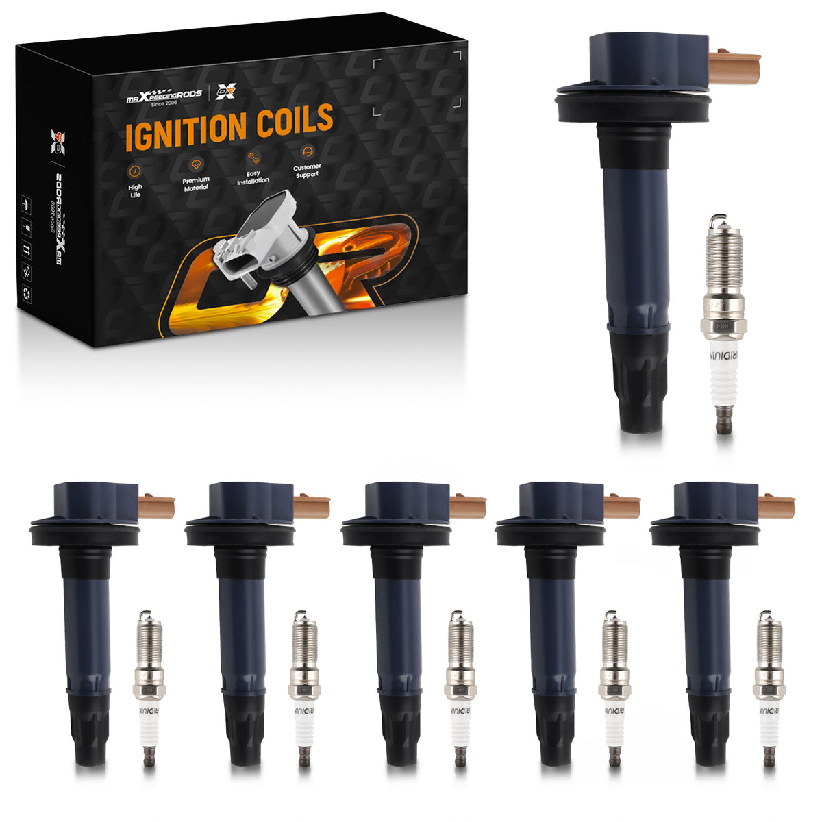 6Ignition Coils + Spark Plugs compatible For Ford Police compatible For Expedition Explorer UF646 94374
