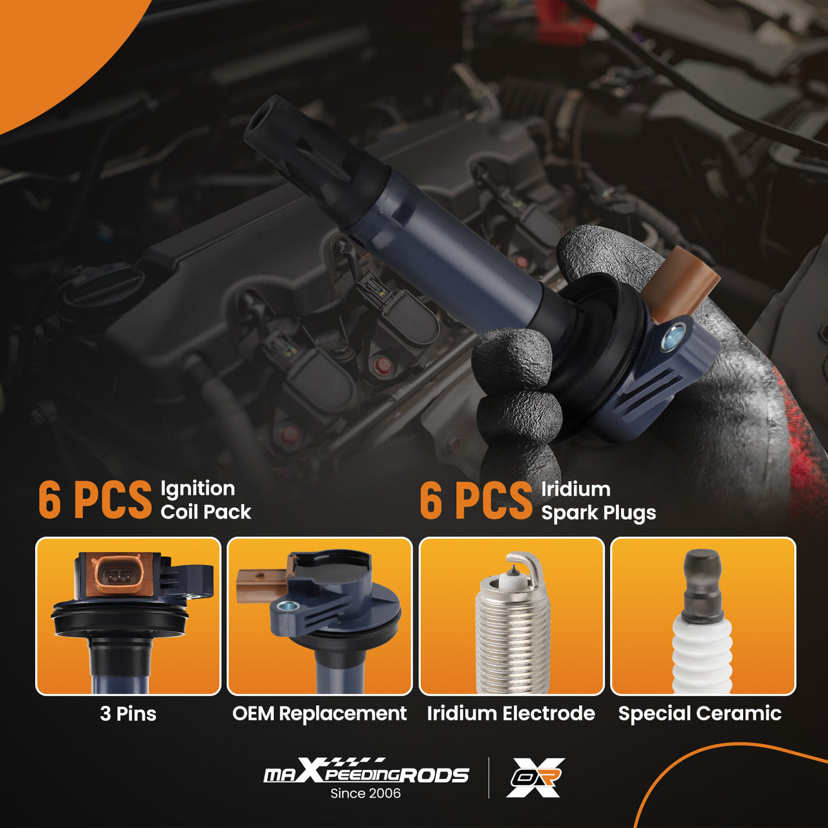 6Ignition Coils + Spark Plugs compatible For Ford Police compatible For Expedition Explorer UF646 94374