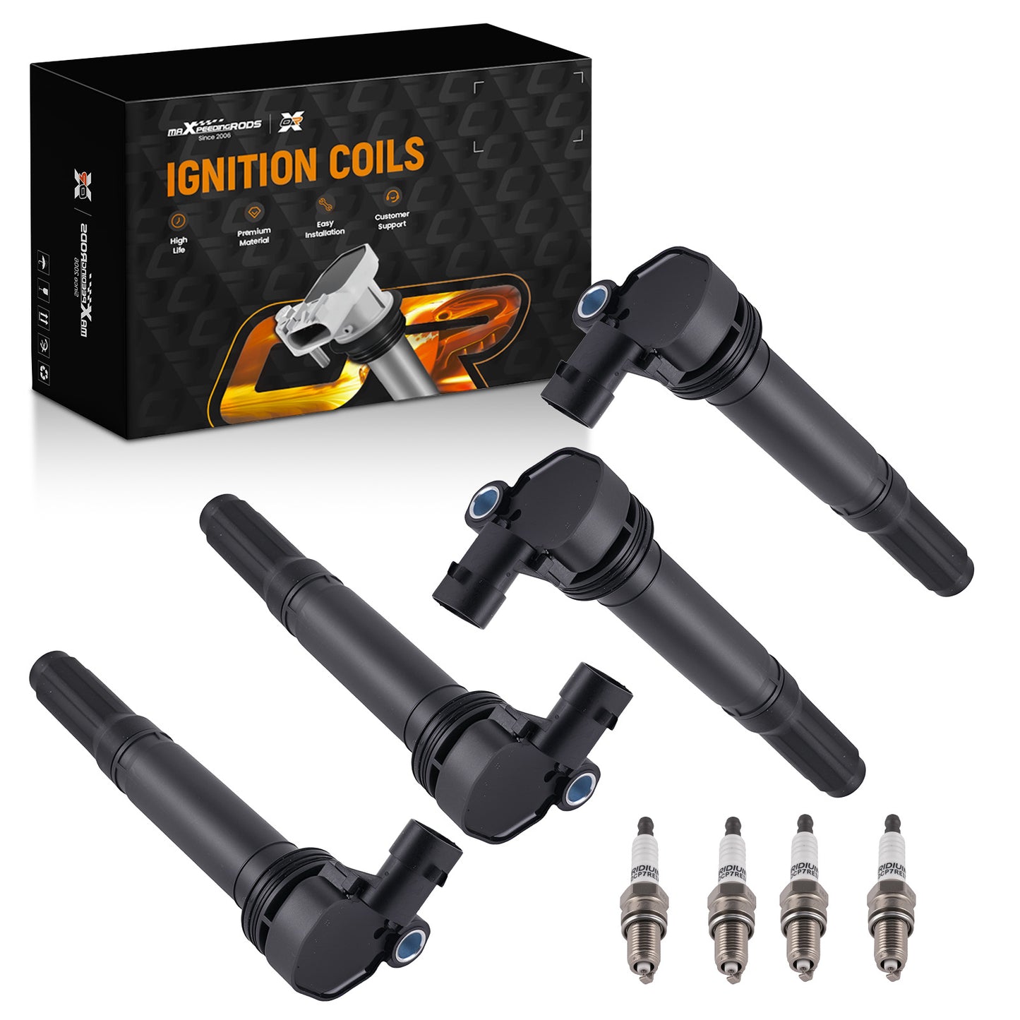 4x Ignition Coil4x Spark Plug Set compatible For Fiat 500 1.4L 2012-2017 68070492AB