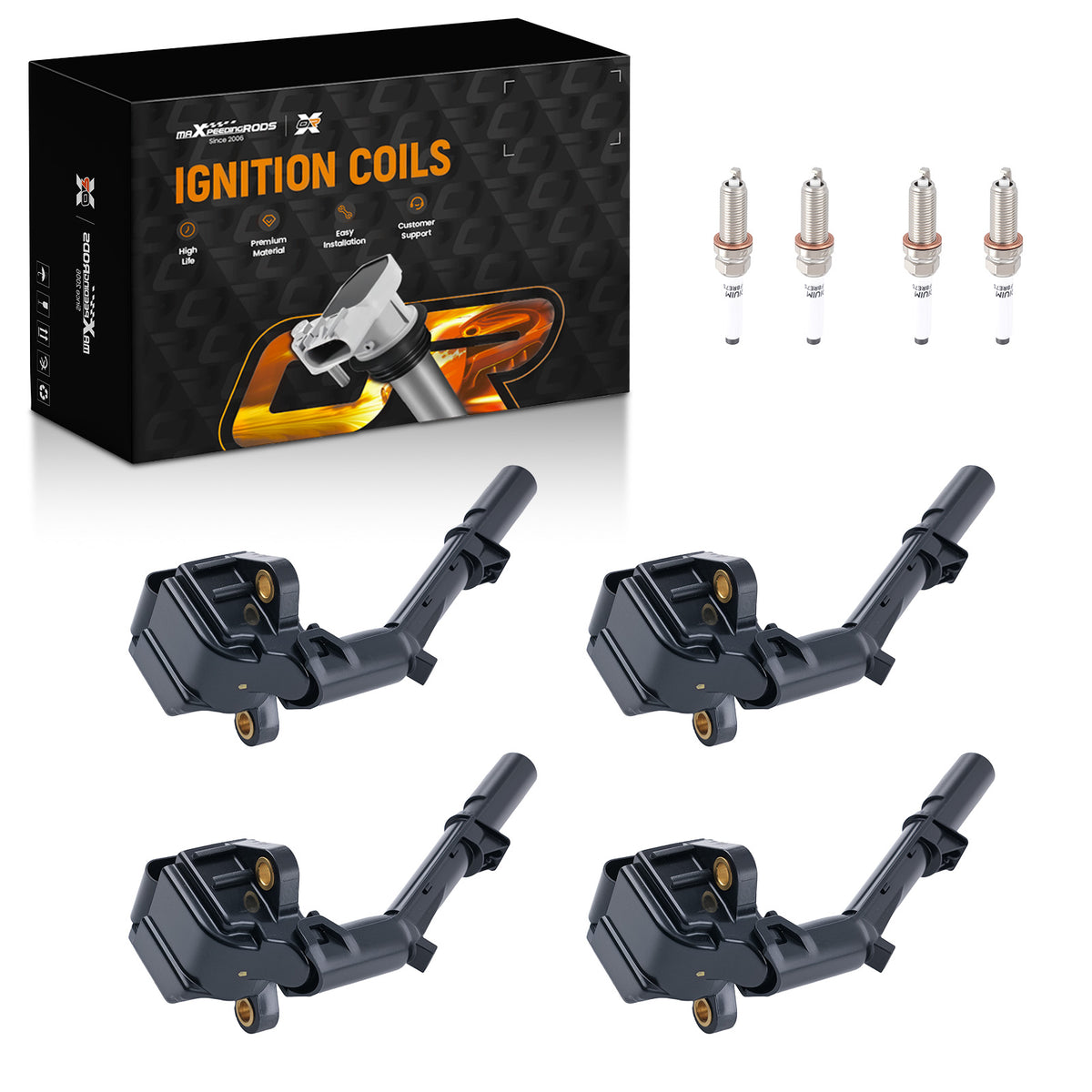 4x Ignition Coil + Spark Plug compatible For Mercedes-Benz C300 C350e W205 2.0L A2749060700