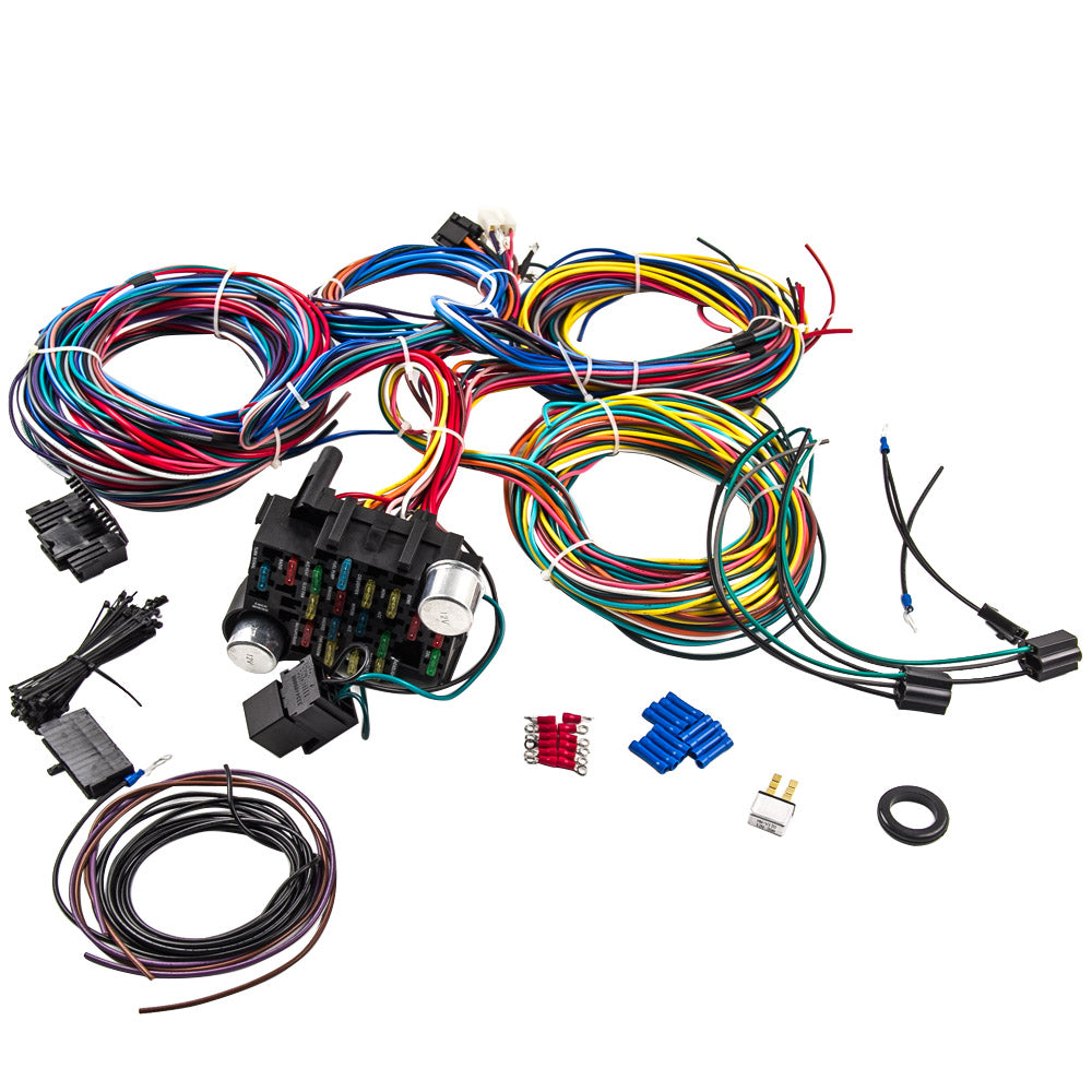 21 Circuit Wiring Harness compatible For CHEVY compatible For ForD Hotrod UNIVERSAL Extra long Wires