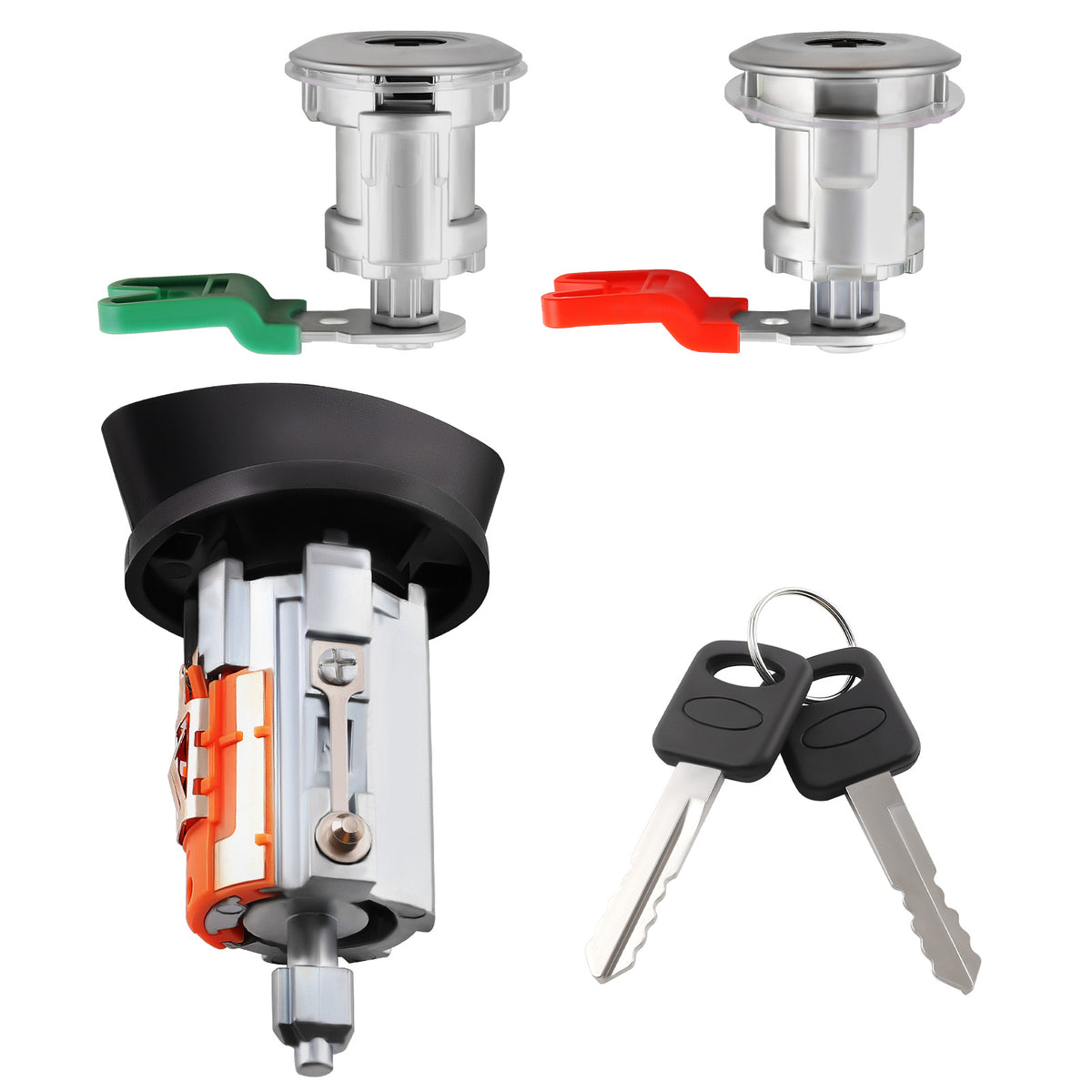 Ignition Switch Lock Cylinder + Pair (2) Door Lock Cylinder W/2 Keys compatible For Ford