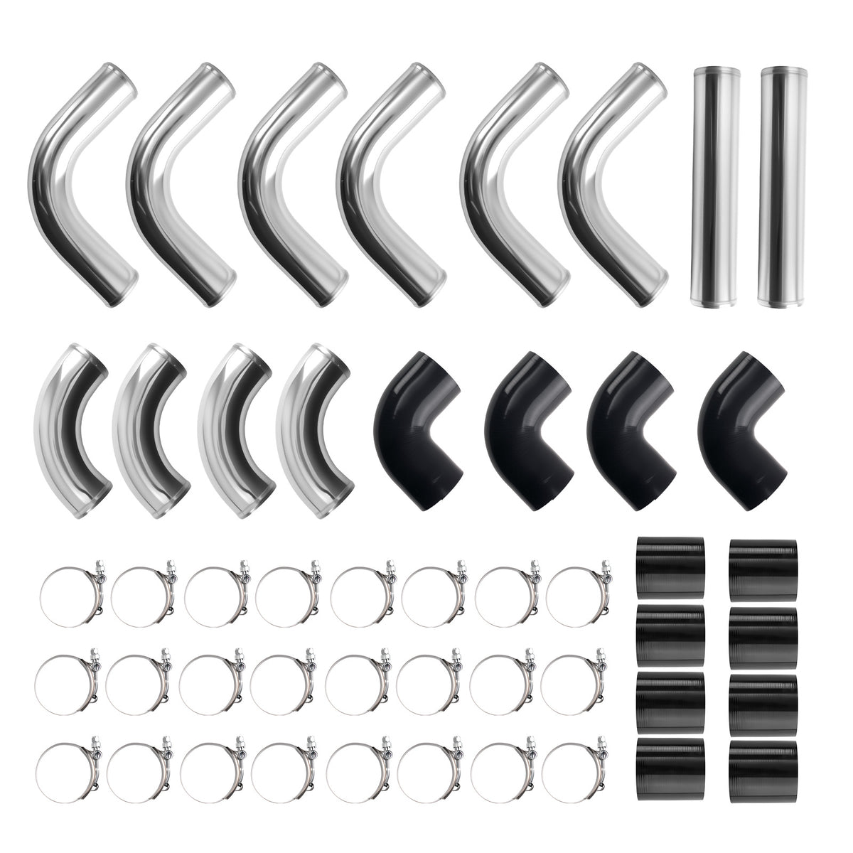 12Pc Universal 2.5 Intercooler Piping Kit +T-Bolt Clamps + Silicone Coupler