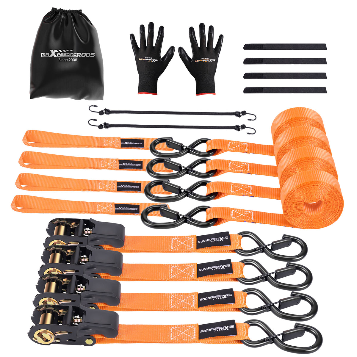 4 Pack Ratchet Straps Tie Down Orange 2200 lbs 15ft For Transport ATV Trailer