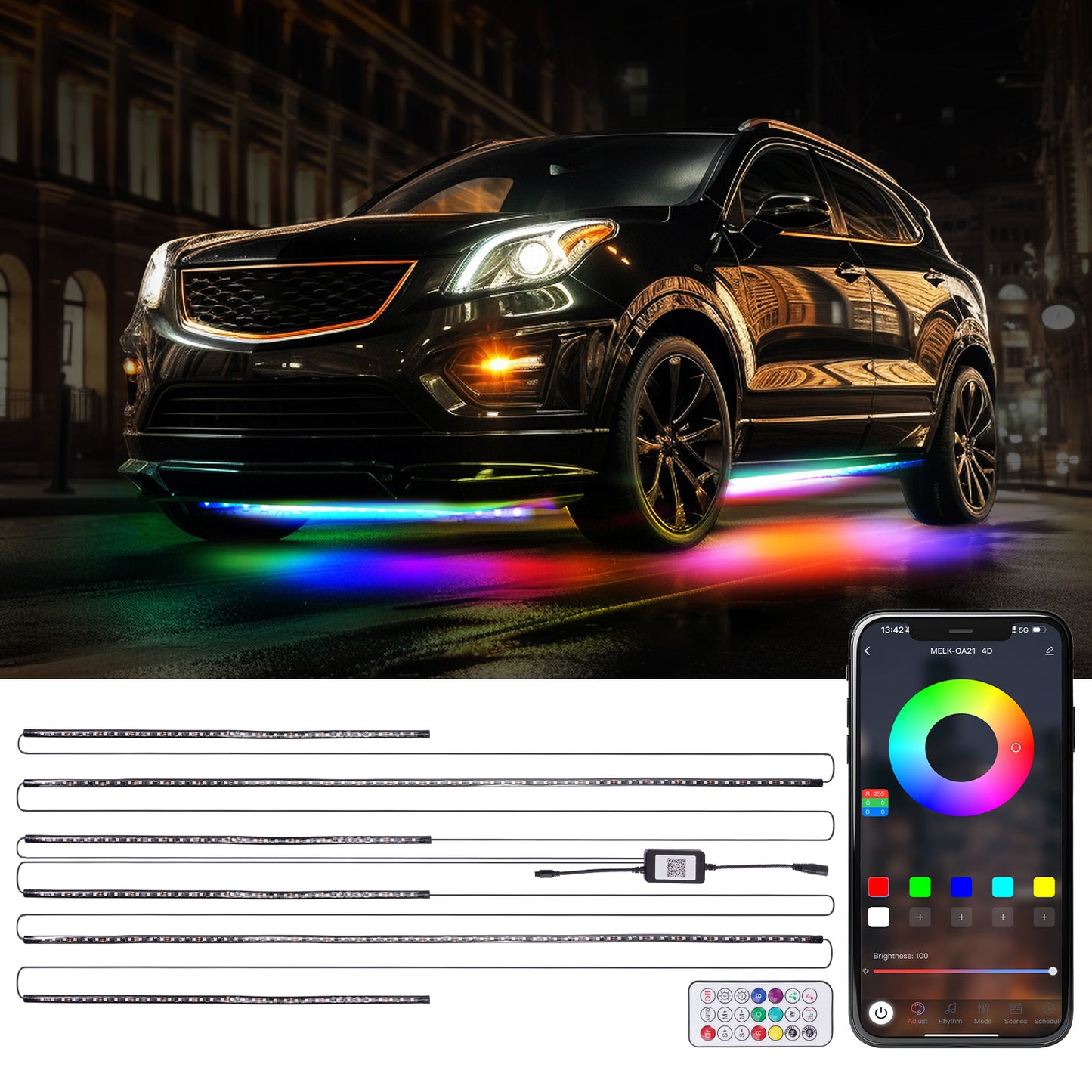 6Pcs Waterproof 12V RGB LED Lights Strip Neon Kit Underbody Under Glow Remote