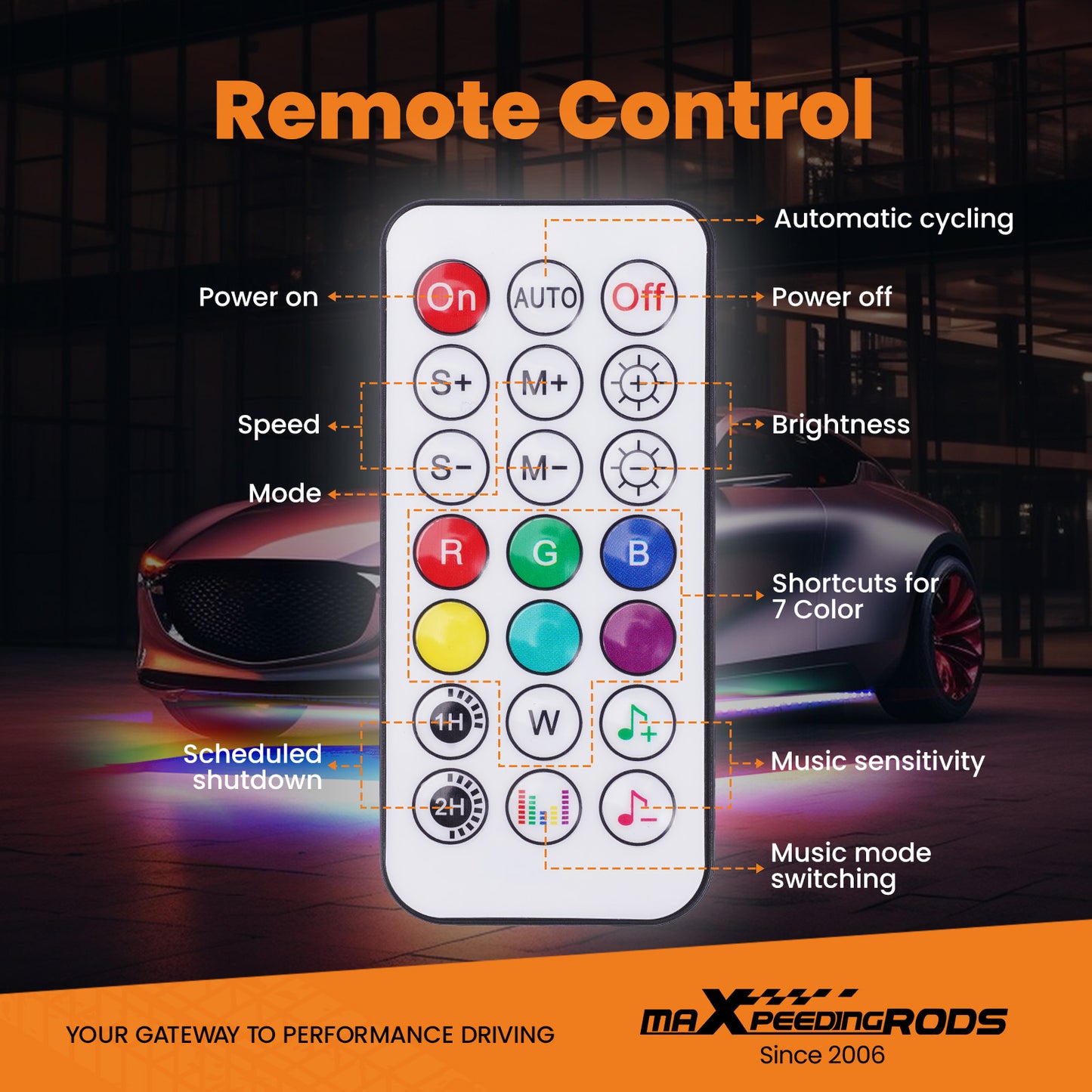 6Pcs Waterproof 12V RGB LED Lights Strip Neon Kit Underbody Under Glow Remote