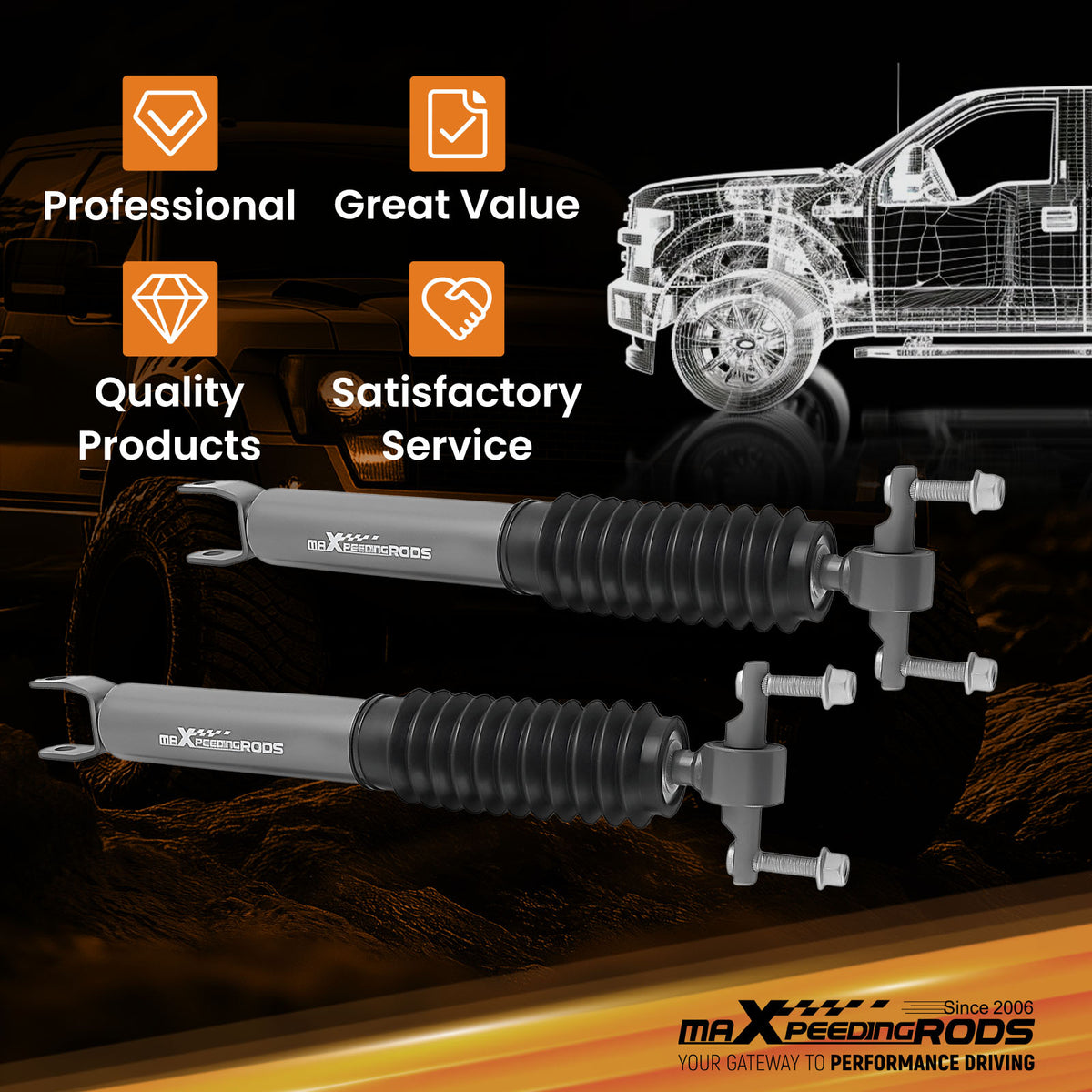 Front Lifted Shocks 0-3 compatible For Chevy Silverado GMC Sierra 2500 3500 HD 2011-2025