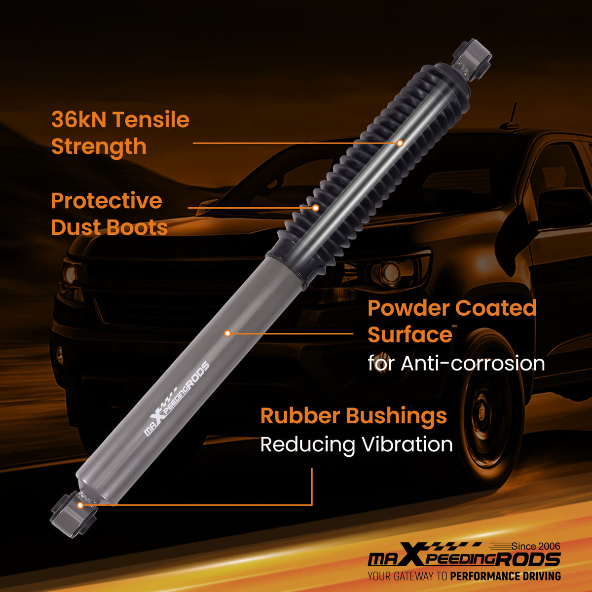2pcs Rear Lift Shock compatible For Chevy Colorado 2015-2023 17.28in Travel 2.5-6in
