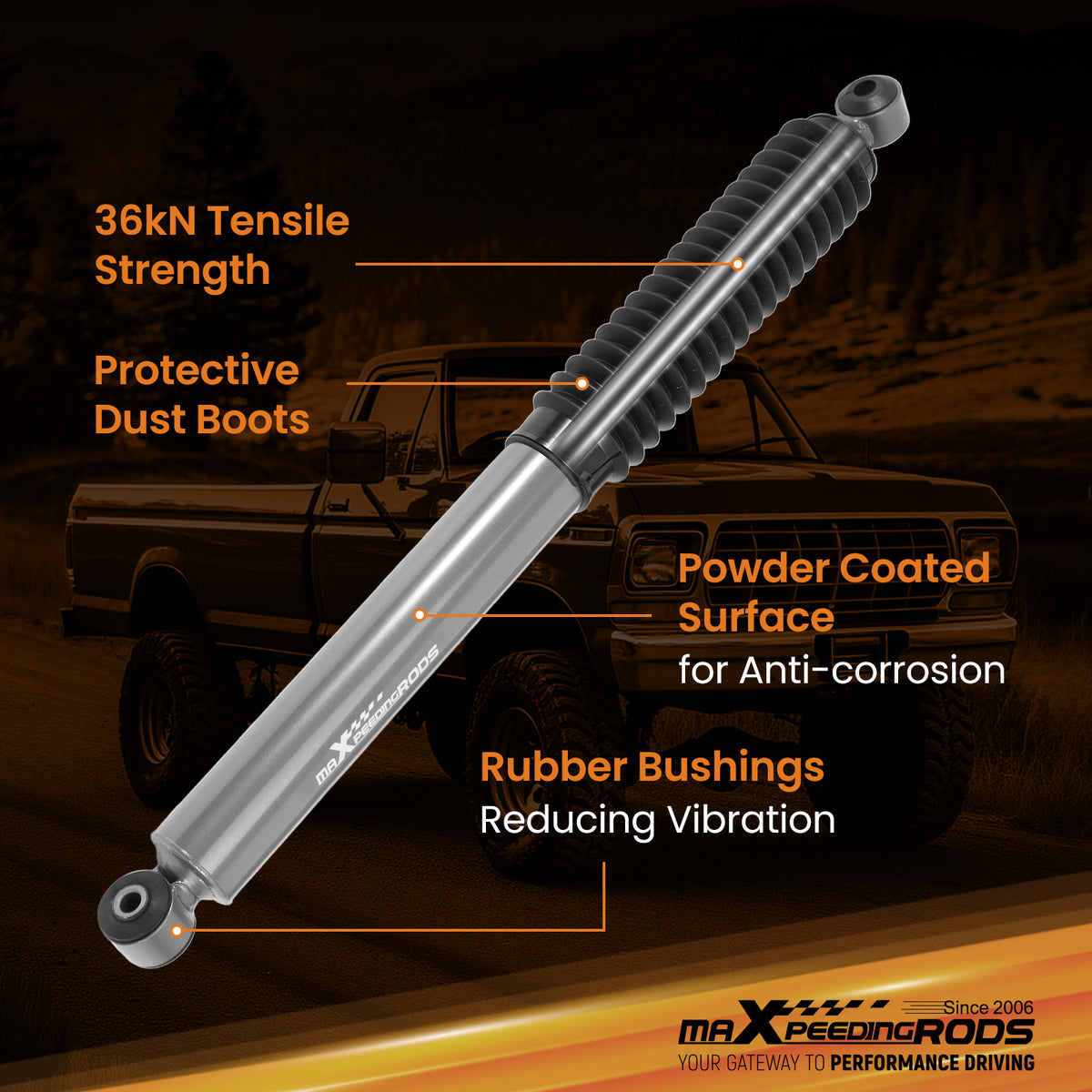 2x Rear Suspension Shock Compatible For Ford F-250/F-350 1980-1997 Gas Lift 0-2 4WD
