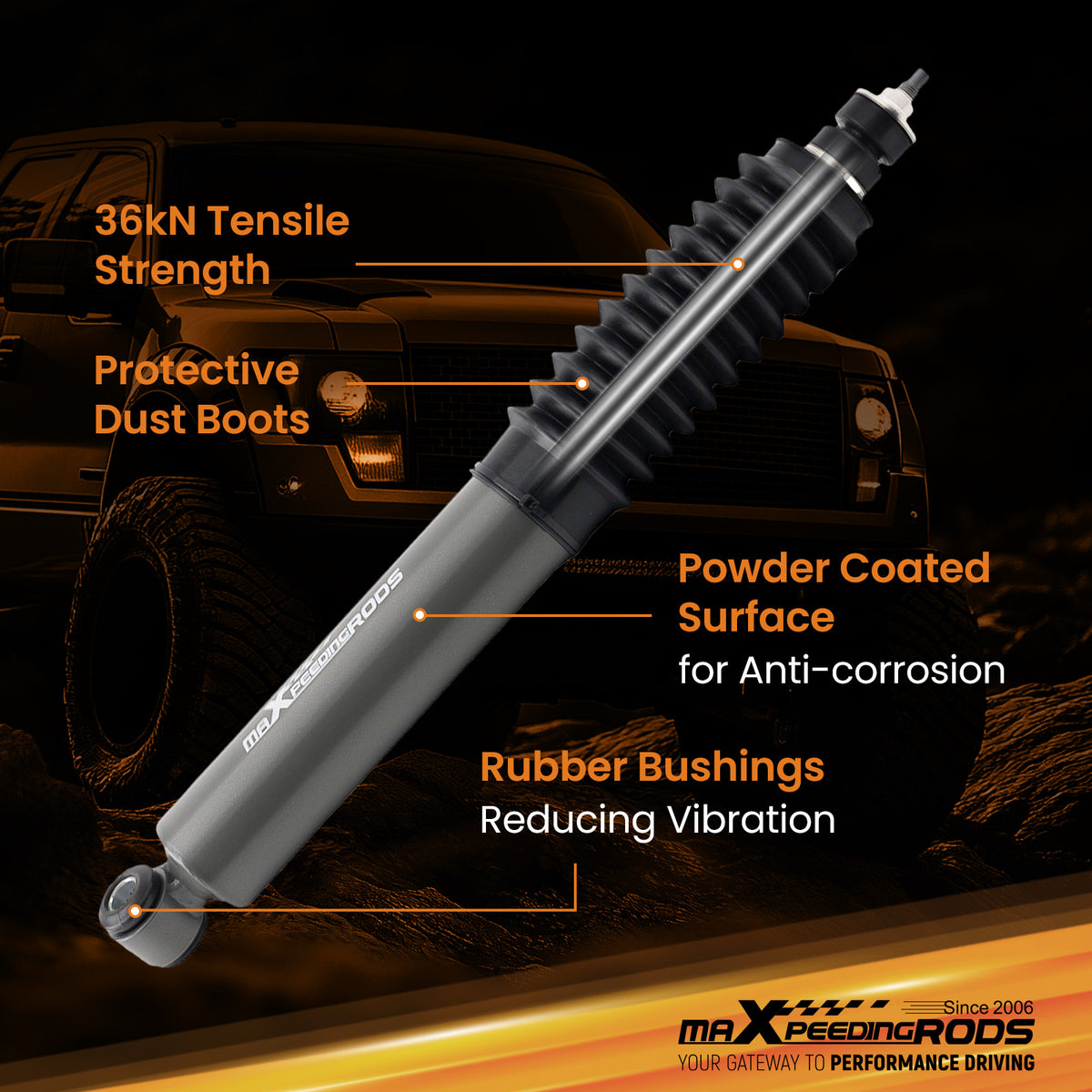 2PC Gas Shock compatible For Ford F-150 1980-1996 4WD Front Lift 0-2.5 Steel 54mm