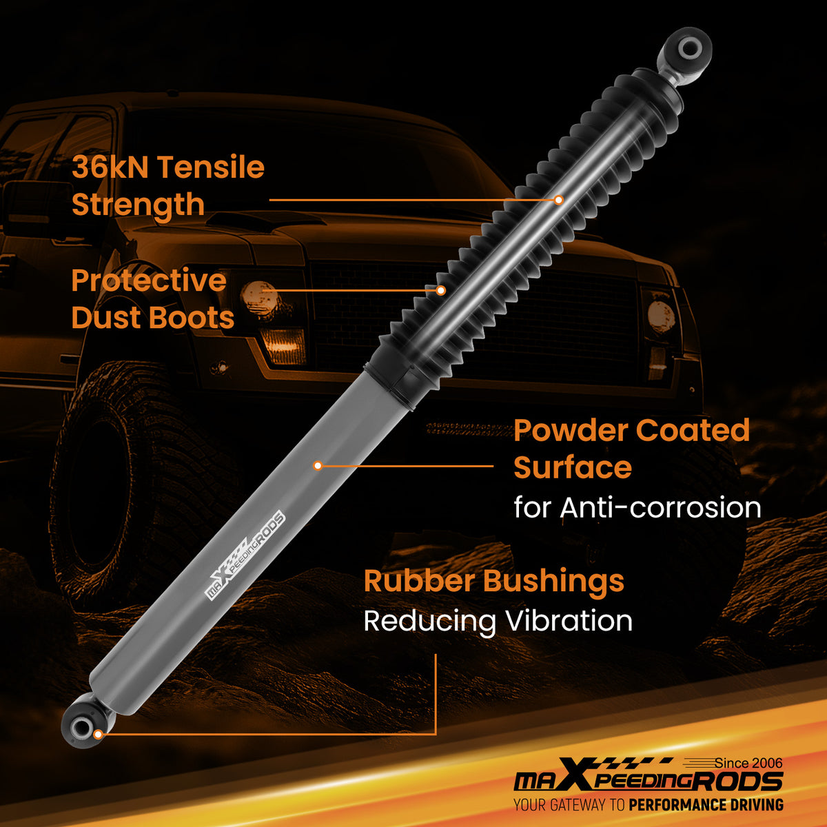 Off Road Rear Shock Set compatible For Ford F-150 4WD AWD 2004-2008 6 inch Lift Compatible
