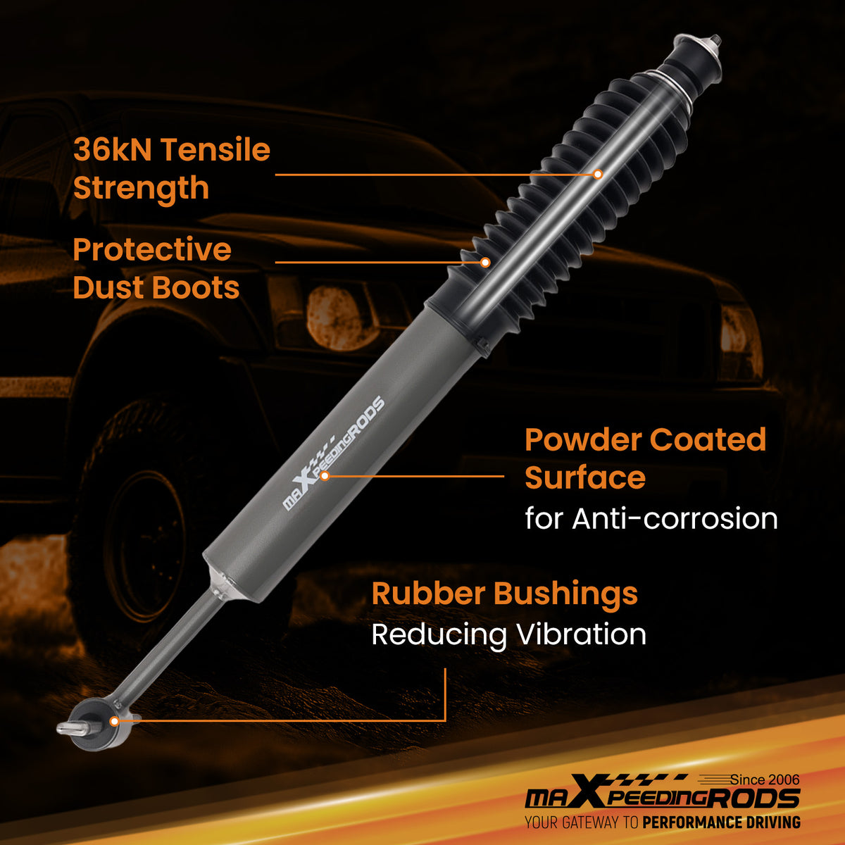 Front Heavy Duty Lift Shock compatible For Ford Ranger 2004 4WD 4.5-5.5 Lift Kit