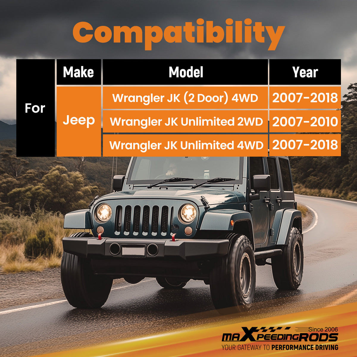 Pair Front Shock Absorbers compatible For Jeep Wrangler JK 2007-2018 with 3"-4.5" Lift