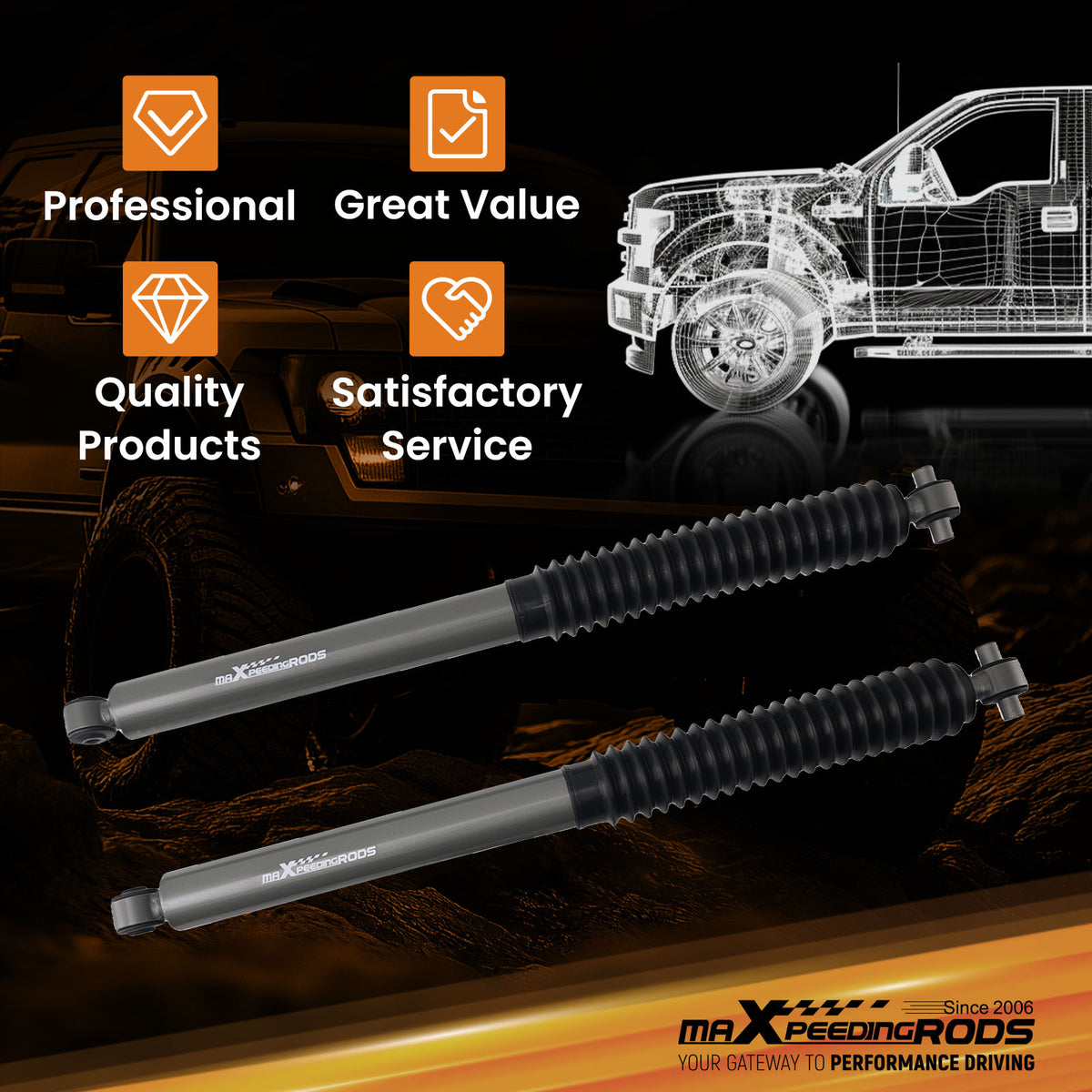 4WD Rear Shock Absorbers compatible For Jeep Wrangler JL 2018-2023 1.5-3.5 Lift