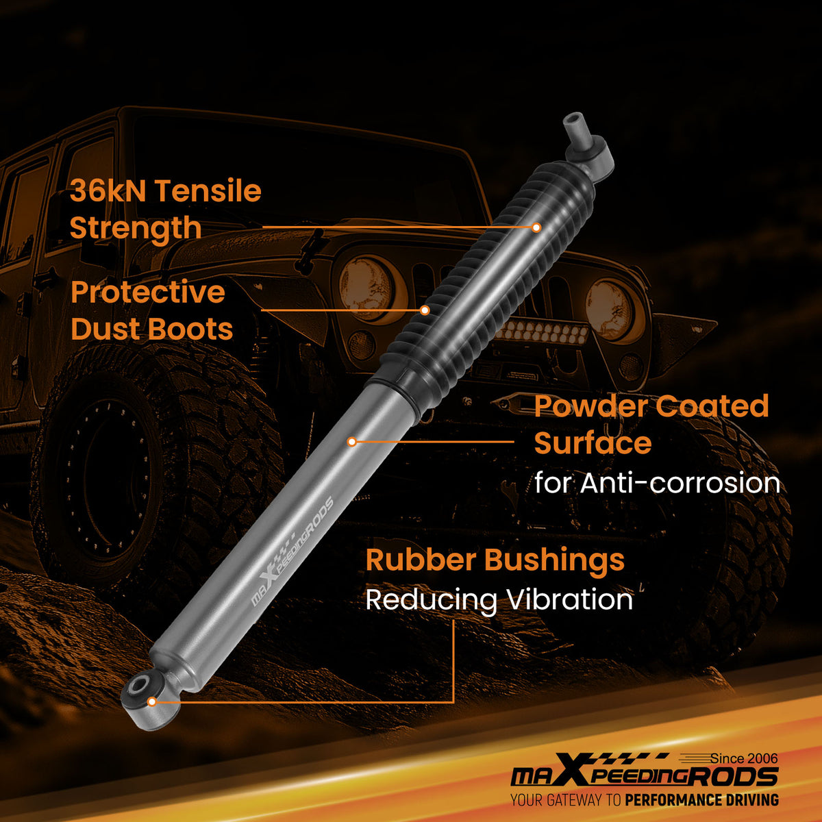 2-3.5 Front Lift Shock compatible For Jeep Wrangler JL 2018-2025 710mm Gas Charged