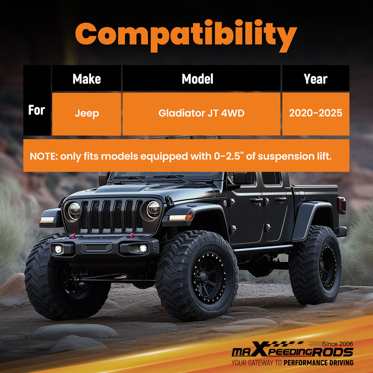 Front Lift Shock Kit compatible For Jeep Gladiator JT 2020-2025 4WD 0-2.5 Carbon
