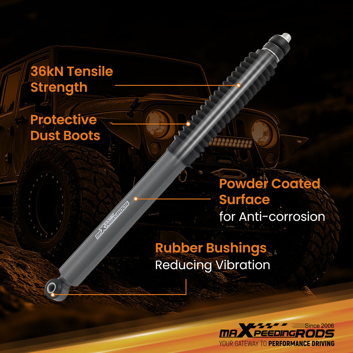0-4Lift Rear Shock Absorbers compatible For Ram 2500 2WD/4WD 14-2025 Powder coated