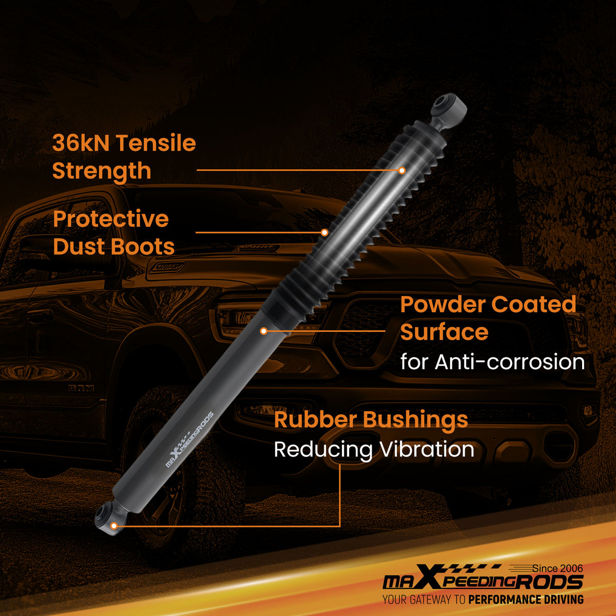 Gas Charged Lift Shock compatible For Ram 1500 4WD 2009-2024 Rear 3.5-5.5 Pair