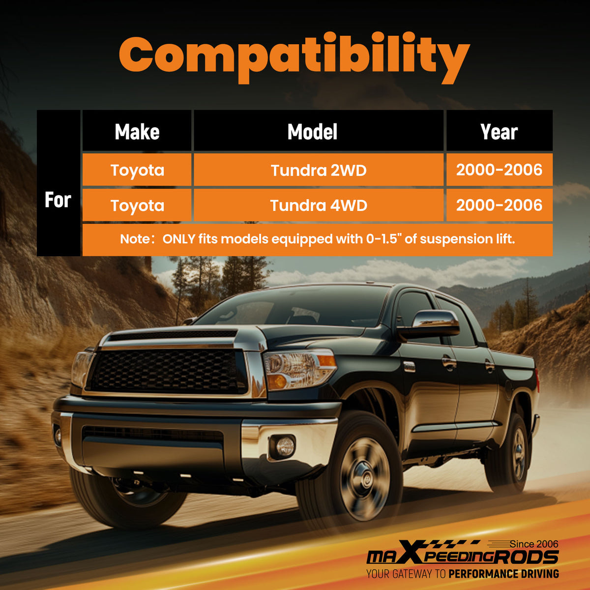 2x Rear Gas Shock compatible For Toyota Tundra 2000-2006 2WD/4WD 0-1.5 Lift
