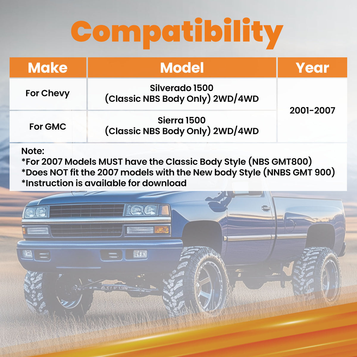 Rear C-NOTCH Kit Compatible For Chevy Silverado 1500 (Classic NBS Body Only) 2x2 / 4x4 2001 - 2007