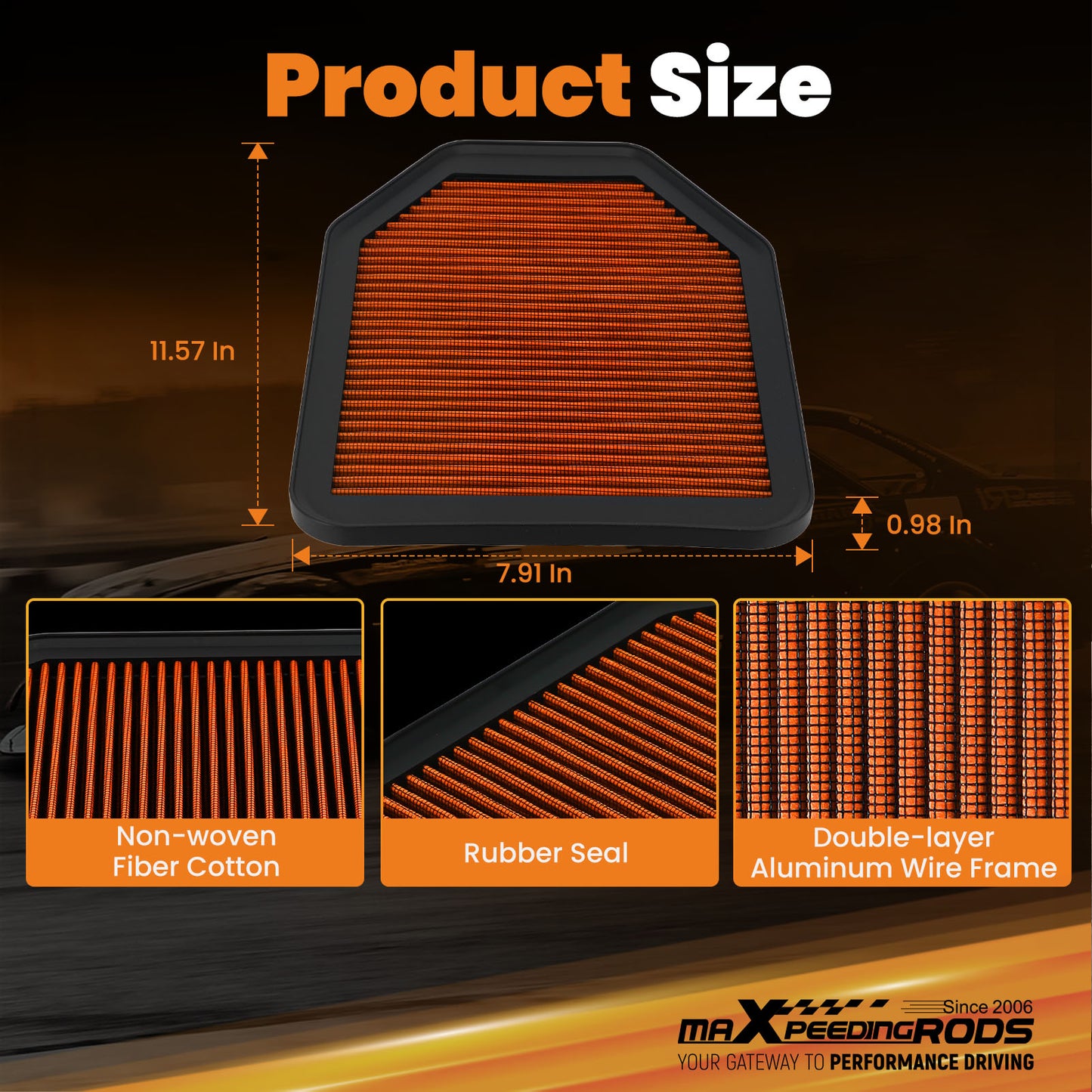 Air Filter compatible for Jeep Wrangler JK 2007-2011 3.8L V6 53034018AE Reusable Orange
