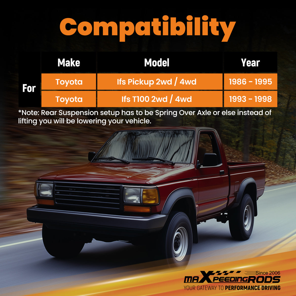 3 Aluminum Rear Lift Block compatible For Toyota Pickup 1986-1995 IFS 2WD 4WD