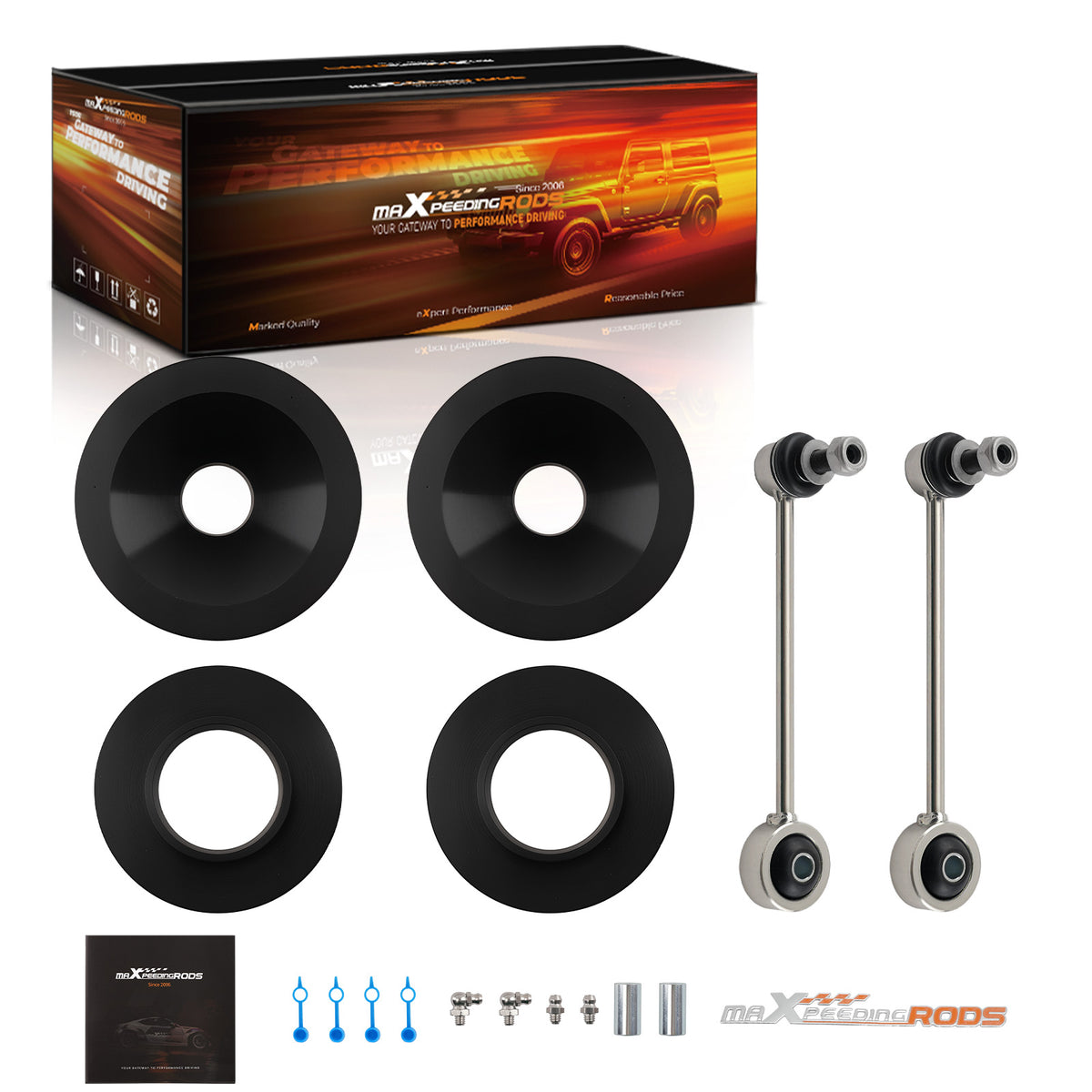 2 F 1 R Suspension Lift Spacers + Links For 2007-18 compatible For Jeep Wrangler JK Urethane