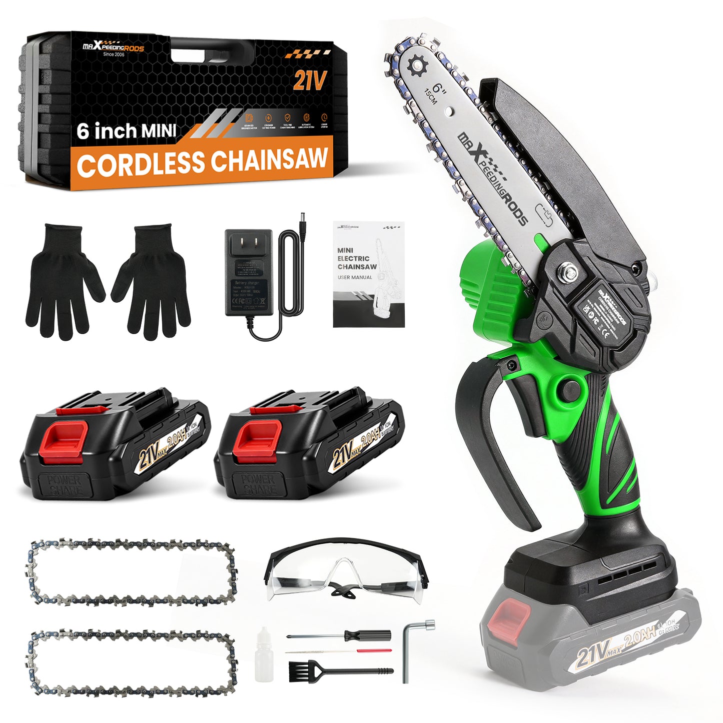 21V Cordless compatible For Mini Chainsaw 2000mAh Battery 2 Batteries Wood Cutting Tool