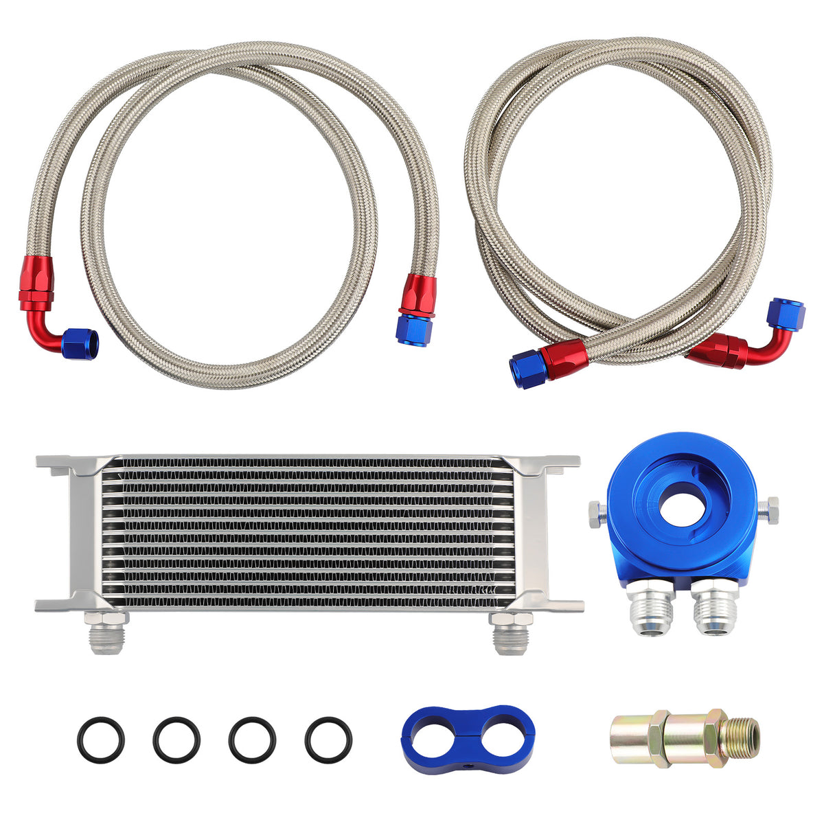 Oil Cooler + Filter Relocation Kit Fit For Universal 13 Row An10 Engine Sliver