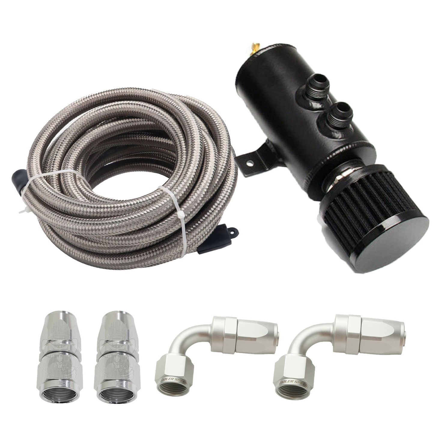 Universal Performance Oil Catch Can 2 Port -10AN Breather 750mL Baffle Tank 5 FT